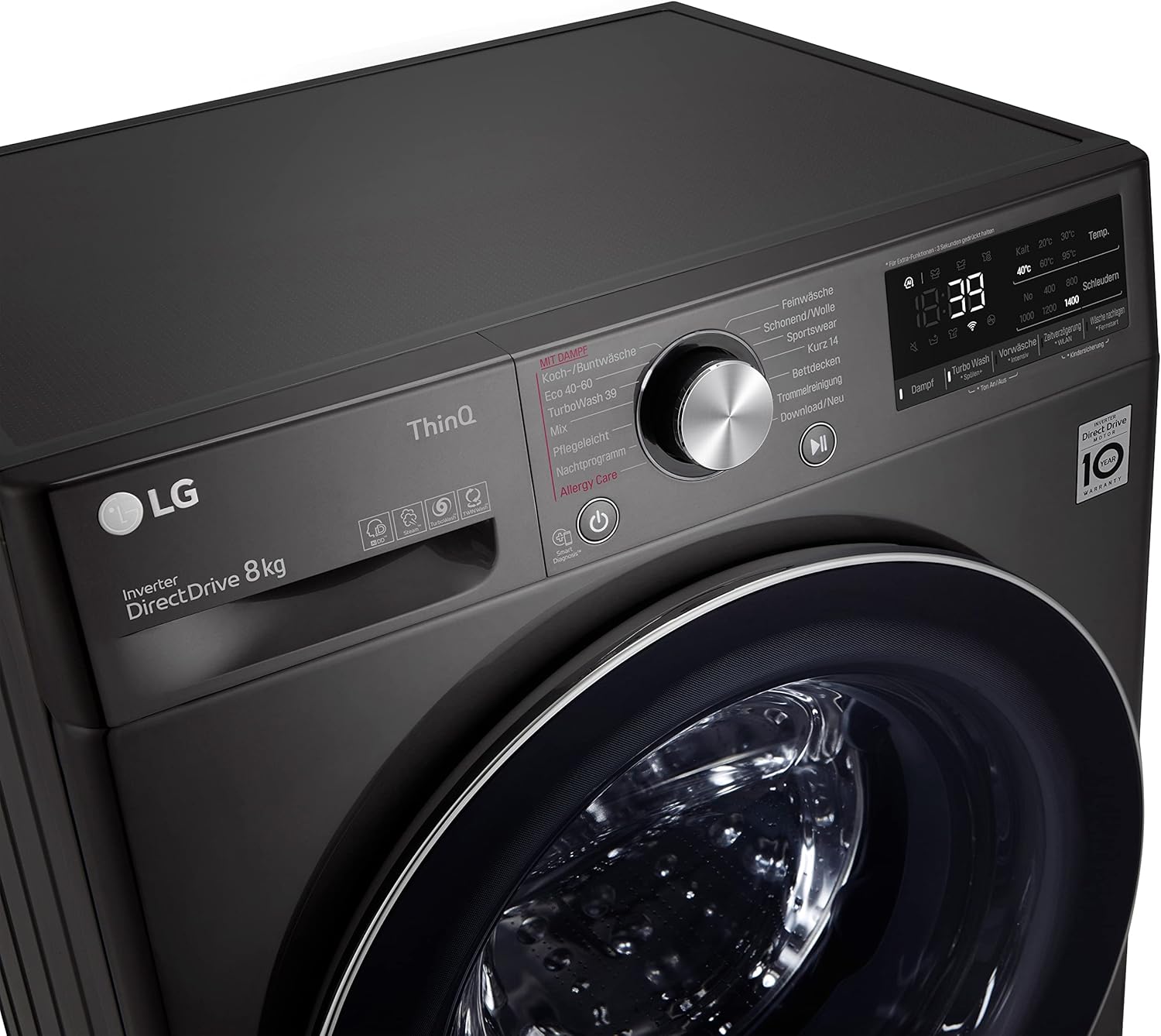 LG F4WV7080, Klasse A, Frontlader-Waschmaschine 8 kg, 1400 U/Min, AI Direct Drive, Wi-Fi, Tiefenreinigung mit Dampf, Große Kapazität, TRIPLE A, Außentür aus Sicherheitsglas, 62 x 60 x 85 cm ꟷ Weiß