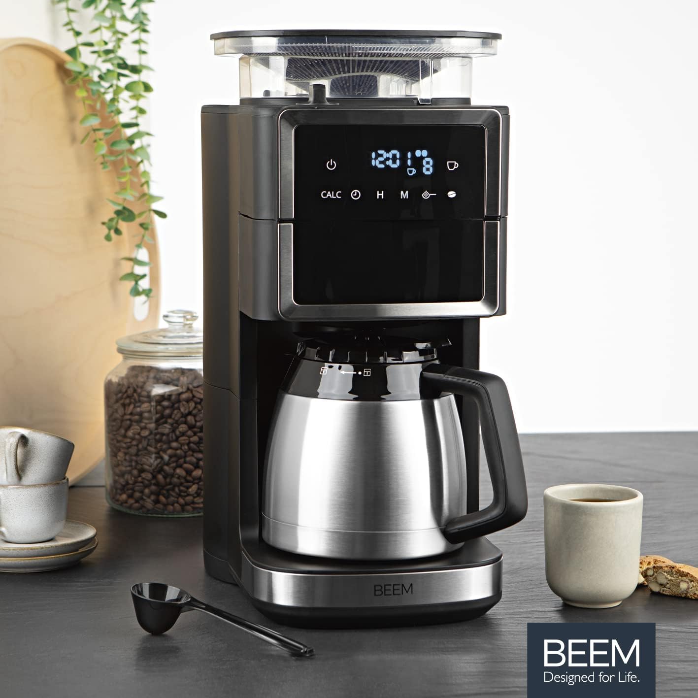 BEEM FRESH-AROMA-PERFECT III Filterkaffeemaschine mit Mahlwerk - Duo | Mit Thermos- & Glaskanne | Aroma-Plus-Funktion | 24-H-Timer | 1000 W | für bis zu je 10 Tassen [Edelstahl]