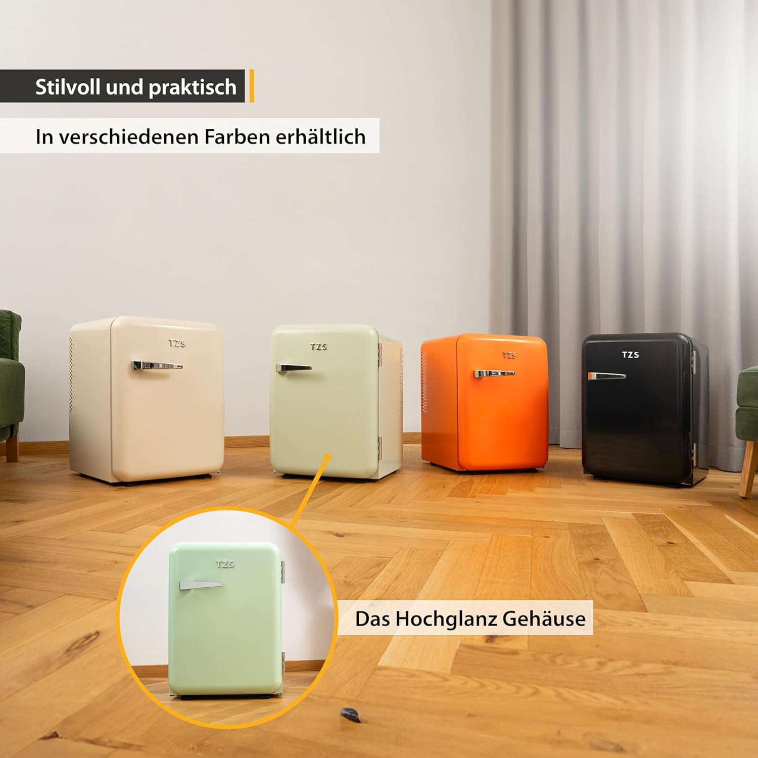 TZS First Austria lautloser Minikühlschrank | Retro Design | Einstellbare Kühlleistung | Türgriff |Thermoelektrisches Kühlsystem | 40L | creme