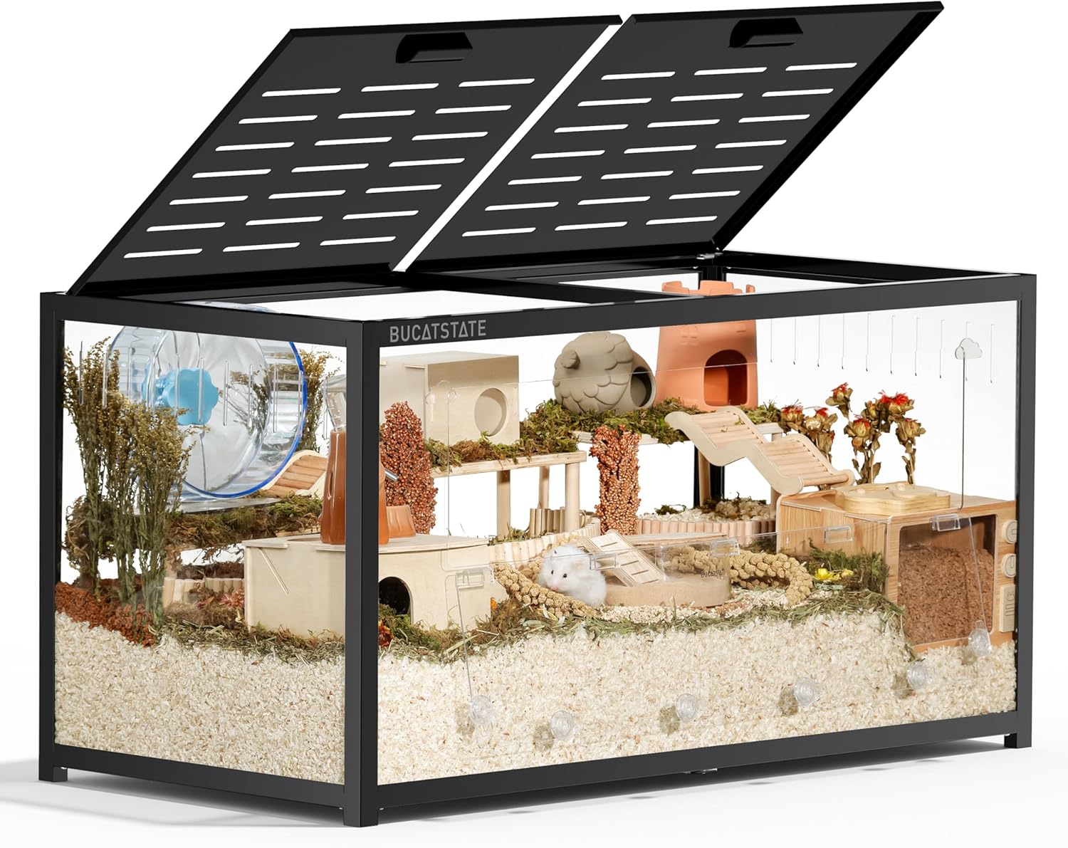 BUCATSTATE Hamsterkäfig 3,0: Metall Rattenkäfig Kleintierkäfig Groß Stapelbar mit Einfacher Montage 120L x 60W x 62H cm für Nager, Mäuse, Zwerghamster (0,72m², Weiß)