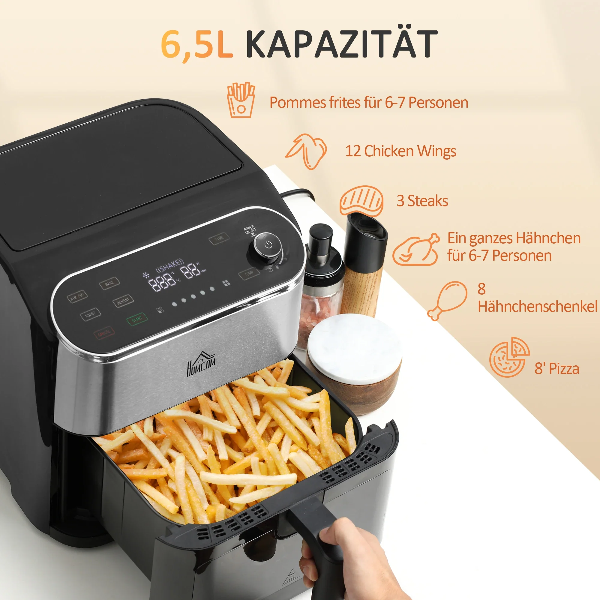 HOMCOM Heißluftfritteuse Airfryer fettarm schnelles Garen