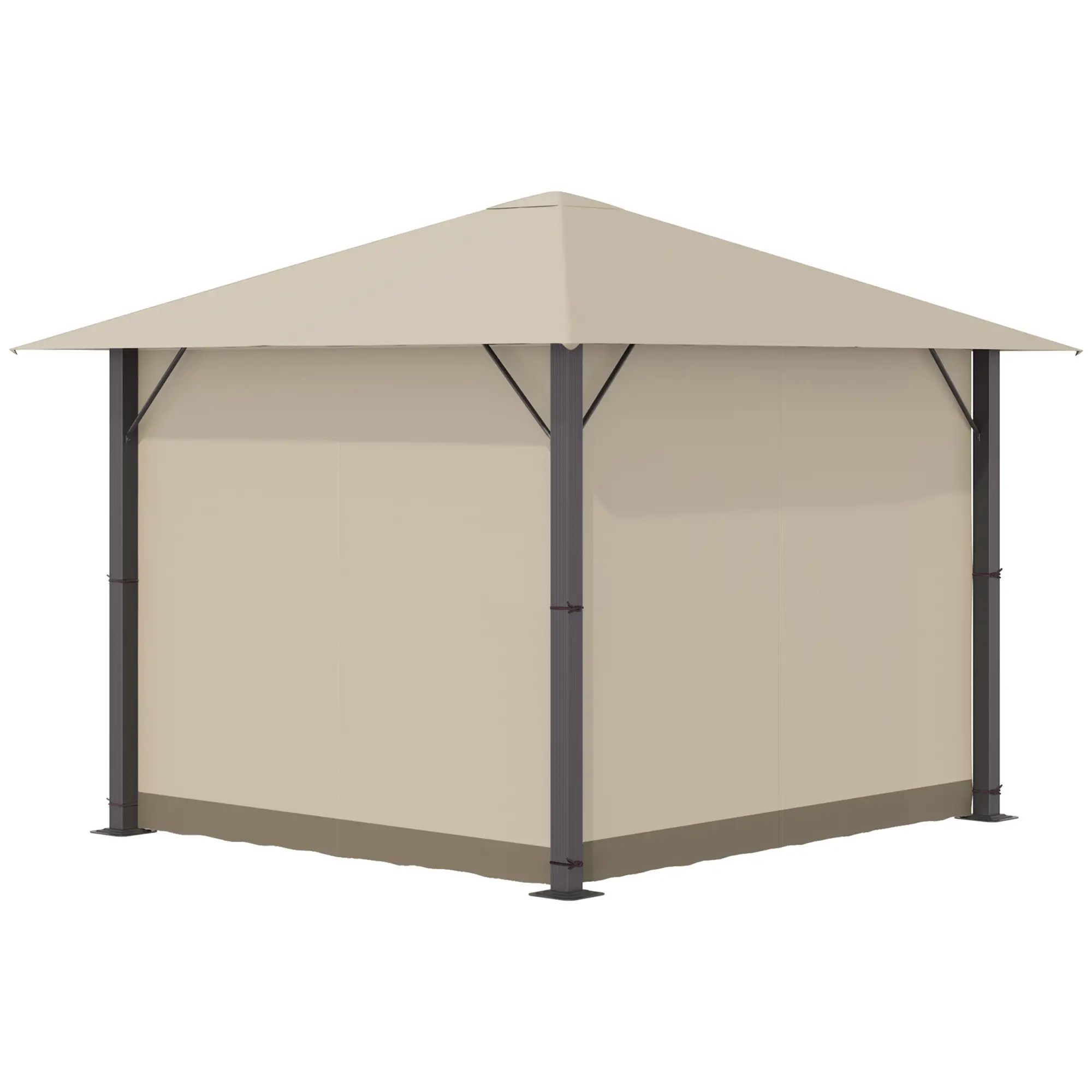 Outsunny Pavillon 3x3 m mit Seitenteilen & Belüftung Khaki