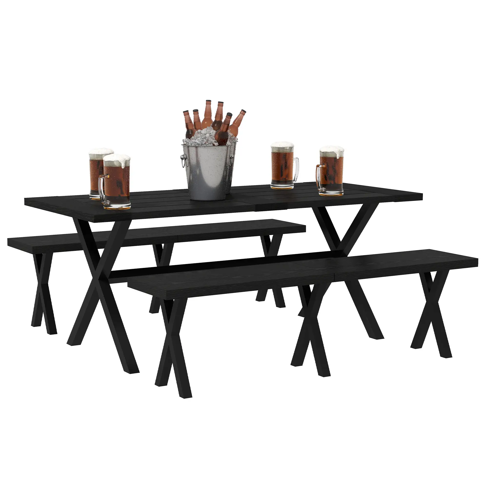 Outsunny Bierzeltgarnitur 3-tlg. mit Schirmloch in Holzoptik