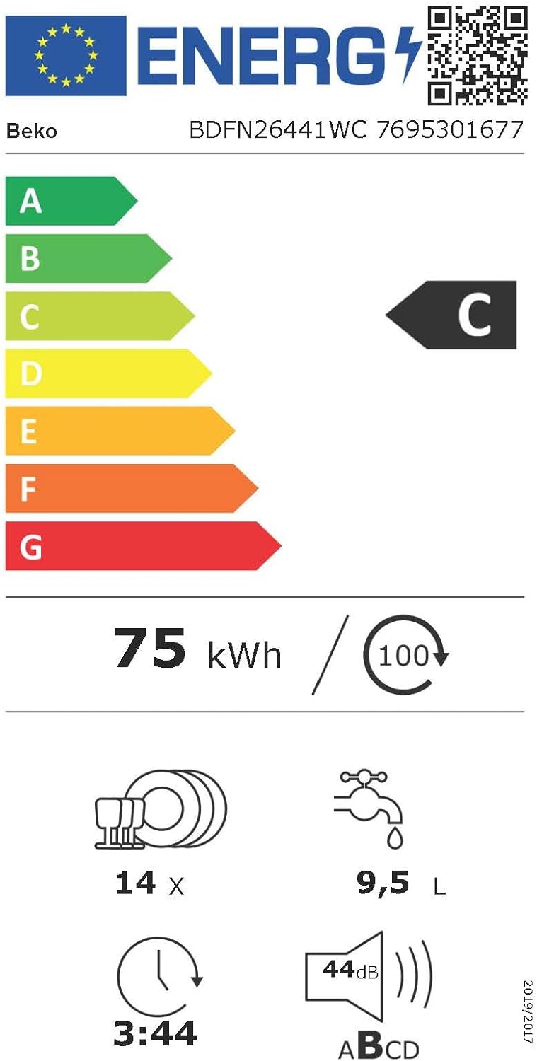 Beko BDFN26420W b300 freistehender Geschirrspüler, unterbaufhig, Platz für 14 Magedecke, Pro Inverter Motor, TrayWash, HygieneIntense, 6 Programme, WaterSafe+, Wei