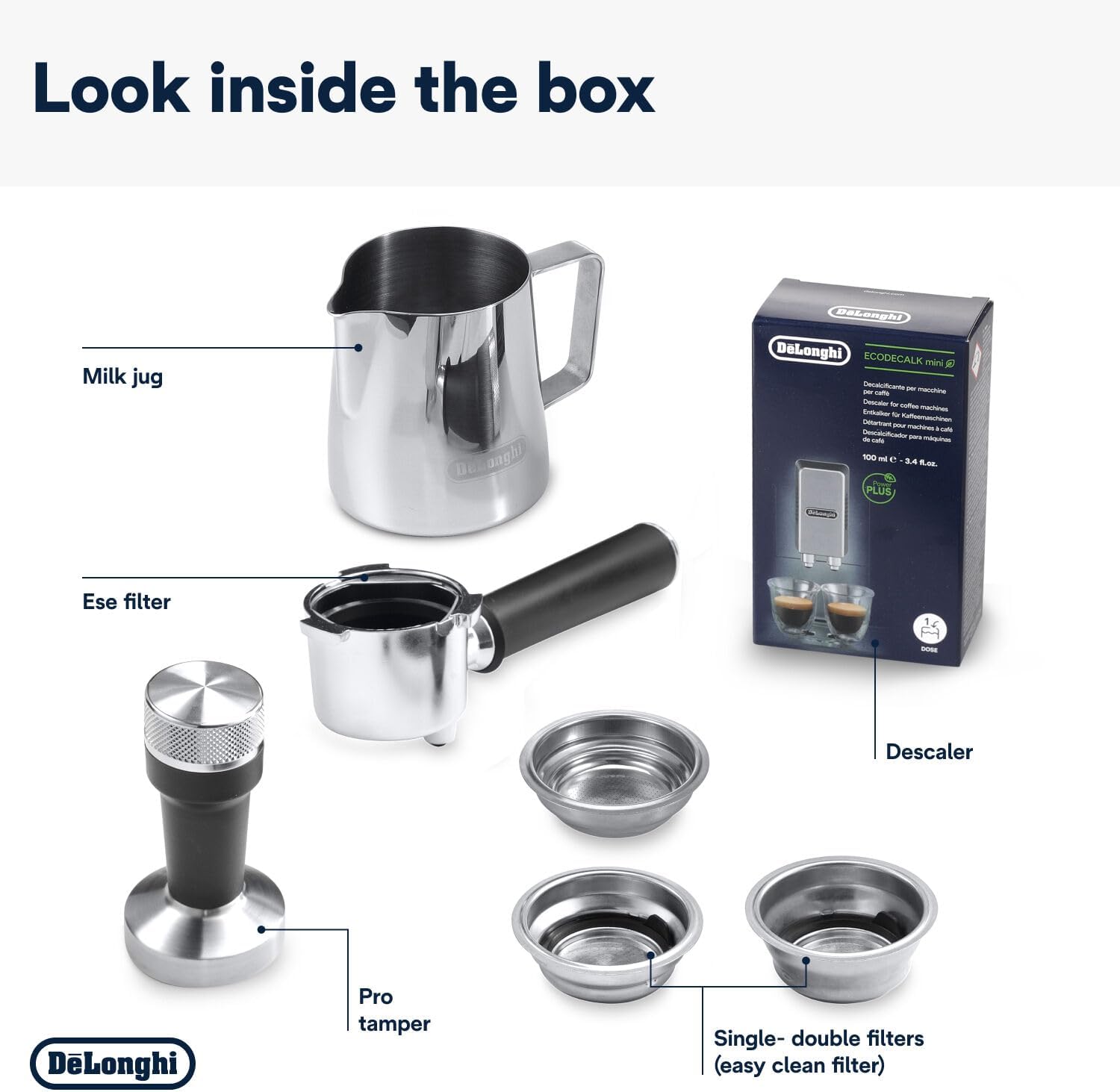 De'Longhi Dedica Style EC 685.M – Espresso Siebtrgermaschine, Espressomaschine mit professionellem Milchaufschumer, nur 15 cm breit, für Kaffeepulver oder ESE Pads, 1 l Wassertank, silber