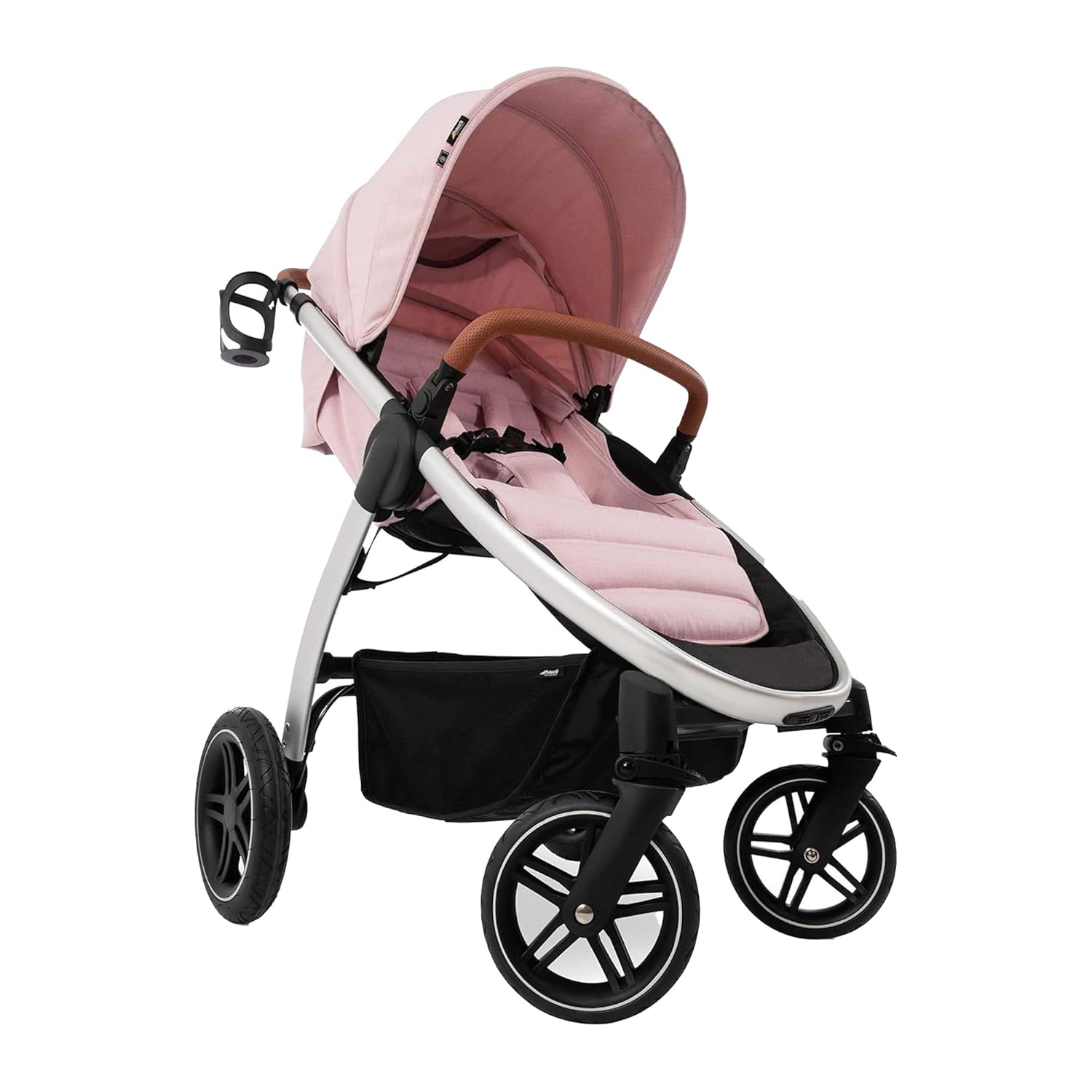 Hauck Uptown Kinderwagen Melange Rose – Kinderwagen für jedes Gelände, extra großer Sitz, flache Liegeposition, Gummiräder, Federung, kompakt und einfach zusammenklappbar, mit Regenschutz