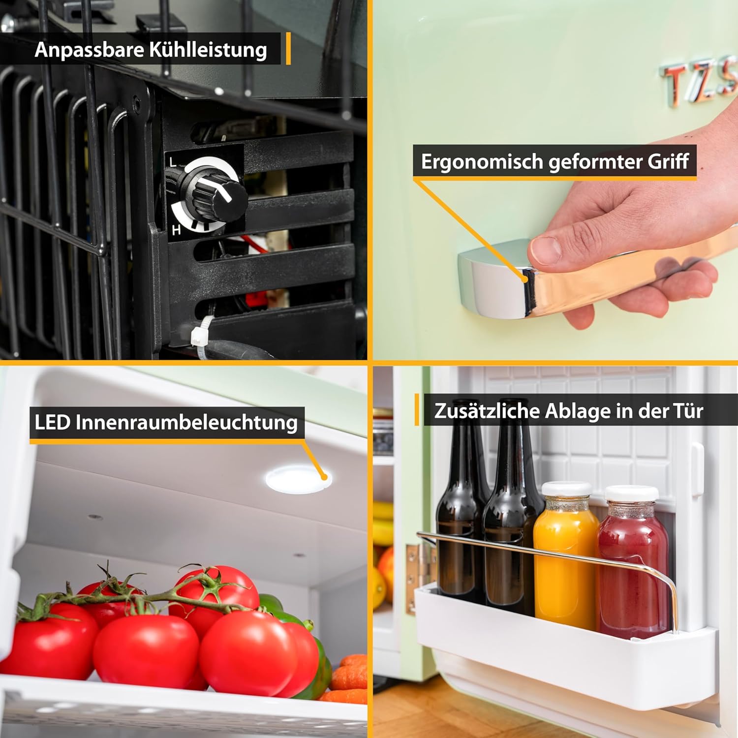 TZS First Austria lautloser Minikühlschrank | Retro Design | Einstellbare Kühlleistung | Türgriff |Thermoelektrisches Kühlsystem | 40L | creme