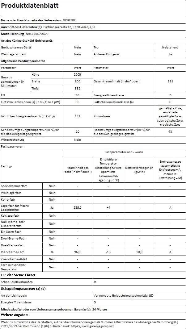 Gorenje N 619EAW4 Kühl-Gefrier-Kombination / LED Display / 186 cm / 300 l / NoFrostPLus / Gemüsefach mit Feuchteregler / FastFreeze / weiß