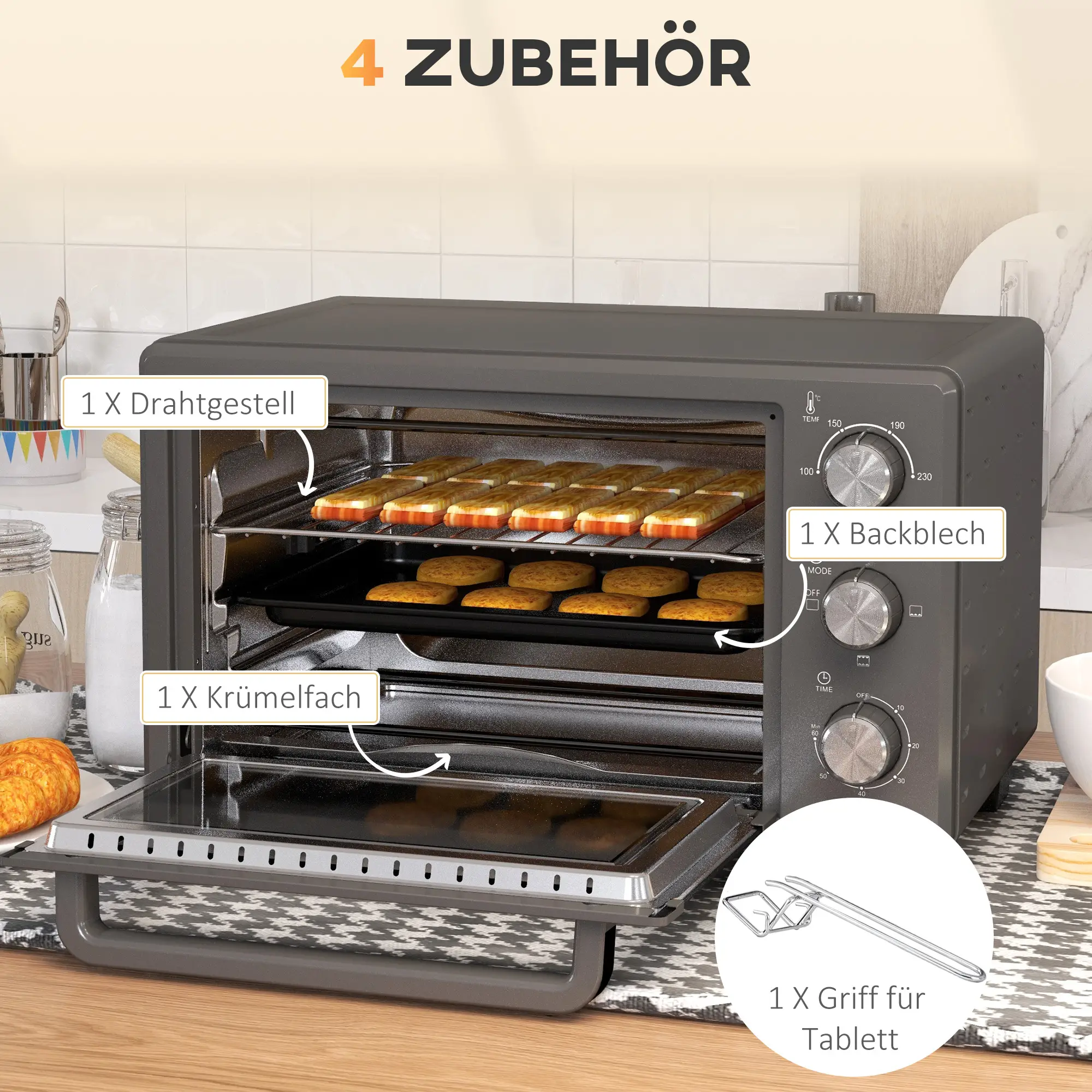 HOMCOM Minibackofen vielseitig kochen präzise Temperaturregelung Edelstahl