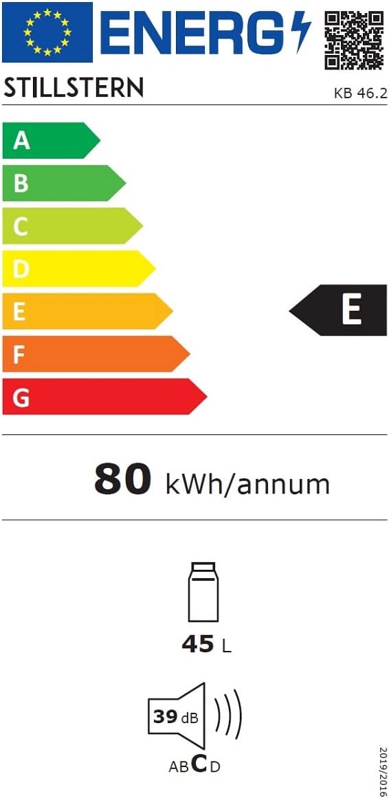 Stillstern Mini Kühlschrank E 45L mit Abtauautomatik, Schloss, Frostfach, Leise, Ideal für Küche, Büro, Schlafzimmer, Hotels und kleine Wohnungen Kühlschrank klein Minibar Getränkekühlschrank