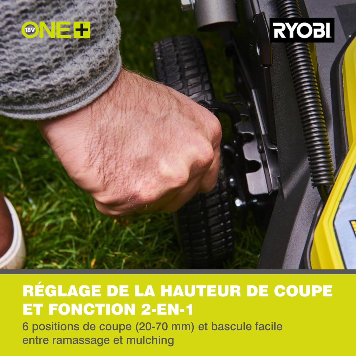 RYOBI 18 V ONE+ Akku-Rasenmäher RLM18X33B40 (Schnittbreite 33 cm, 5-fache Höhenverstellung 25-65 mm, zusammenklappbares Griffgestänge, inkl. Mulchkeil, 35l Grasfangsack, 4,0Ah Akku & Ladegerät)