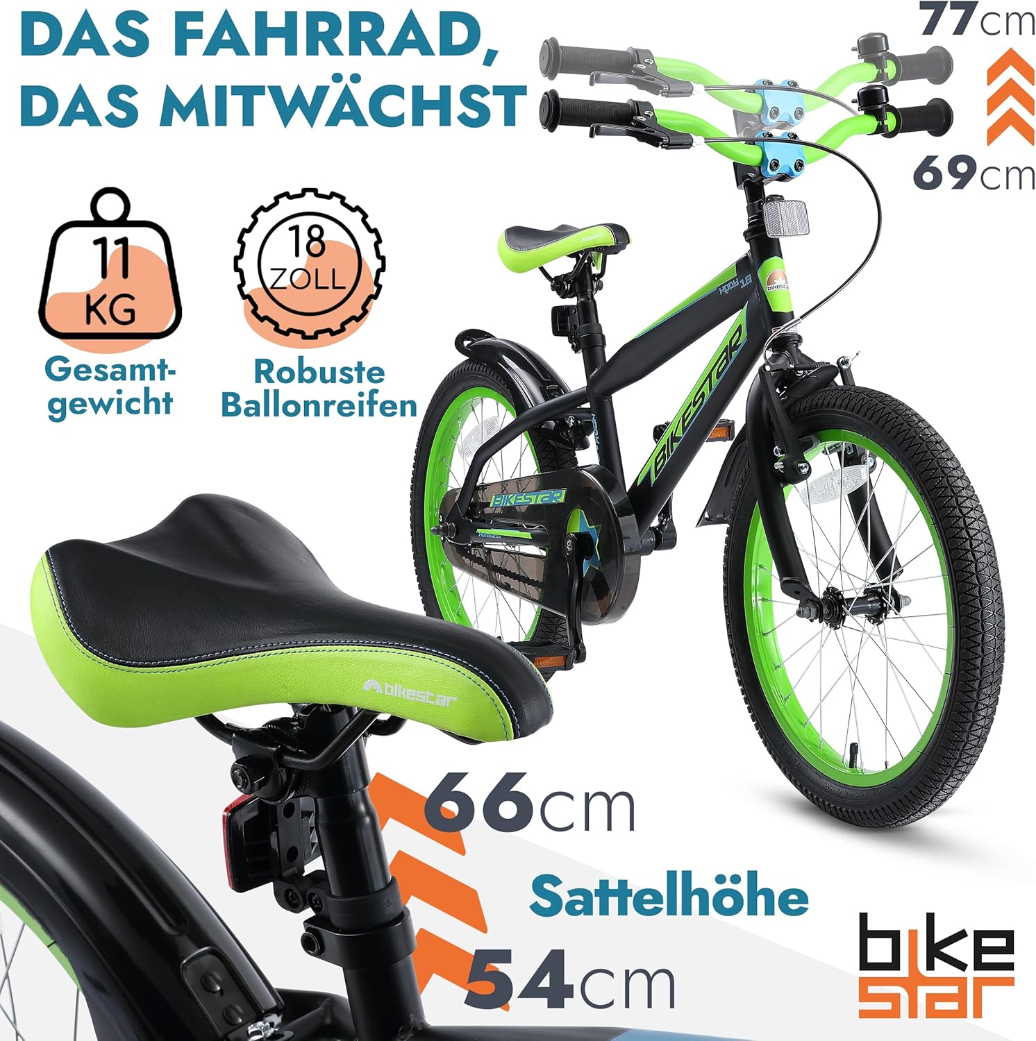 BIKESTAR Kinderfahrrad 18 Zoll für Mädchen und Jungen ab 5 Jahre | Kinderrad Urban Jungle | Fahrrad für Kinder | Risikofrei Testen