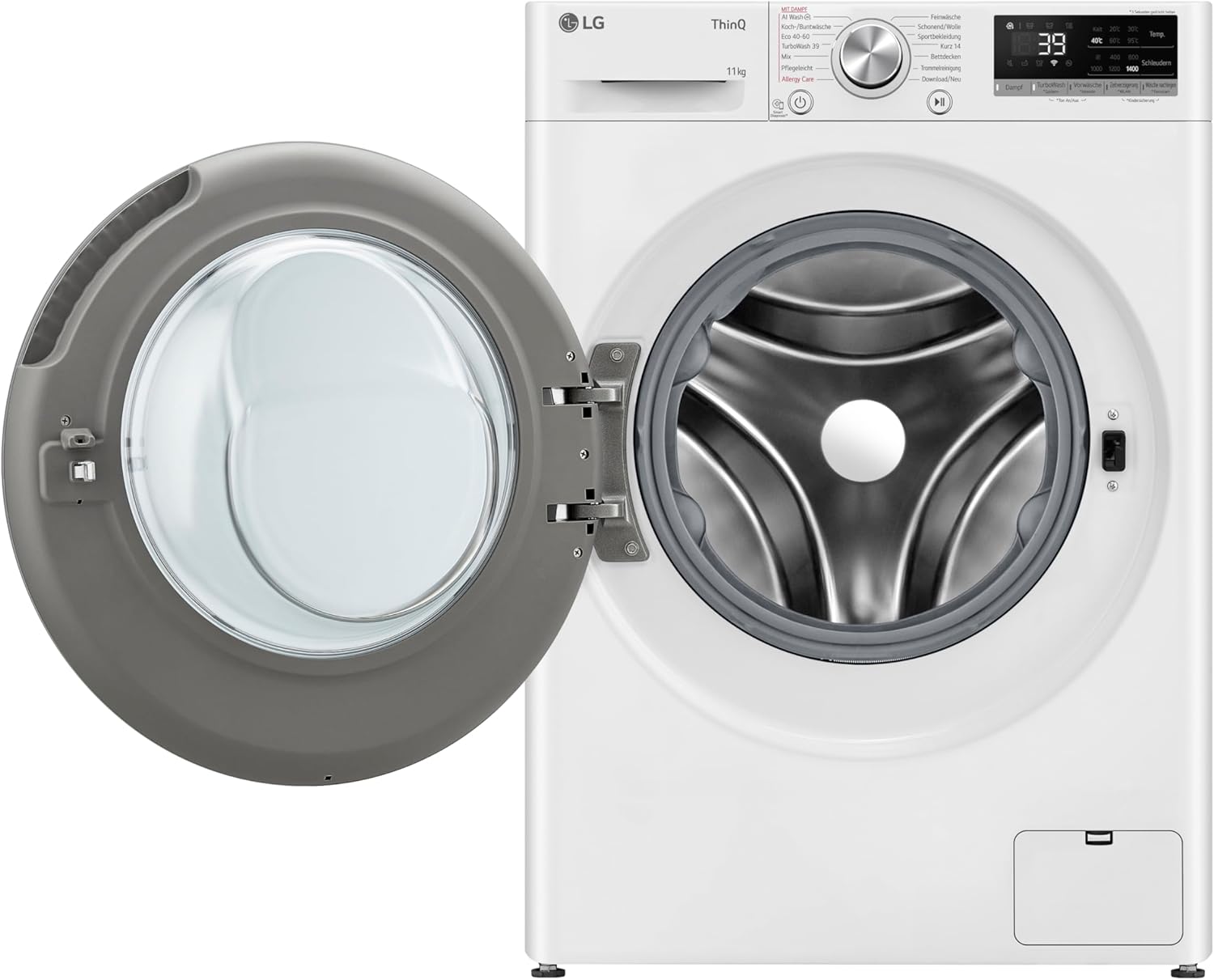 LG F4WV7080, Klasse A, Frontlader-Waschmaschine 8 kg, 1400 U/Min, AI Direct Drive, Wi-Fi, Tiefenreinigung mit Dampf, Große Kapazität, TRIPLE A, Außentür aus Sicherheitsglas, 62 x 60 x 85 cm ꟷ Weiß