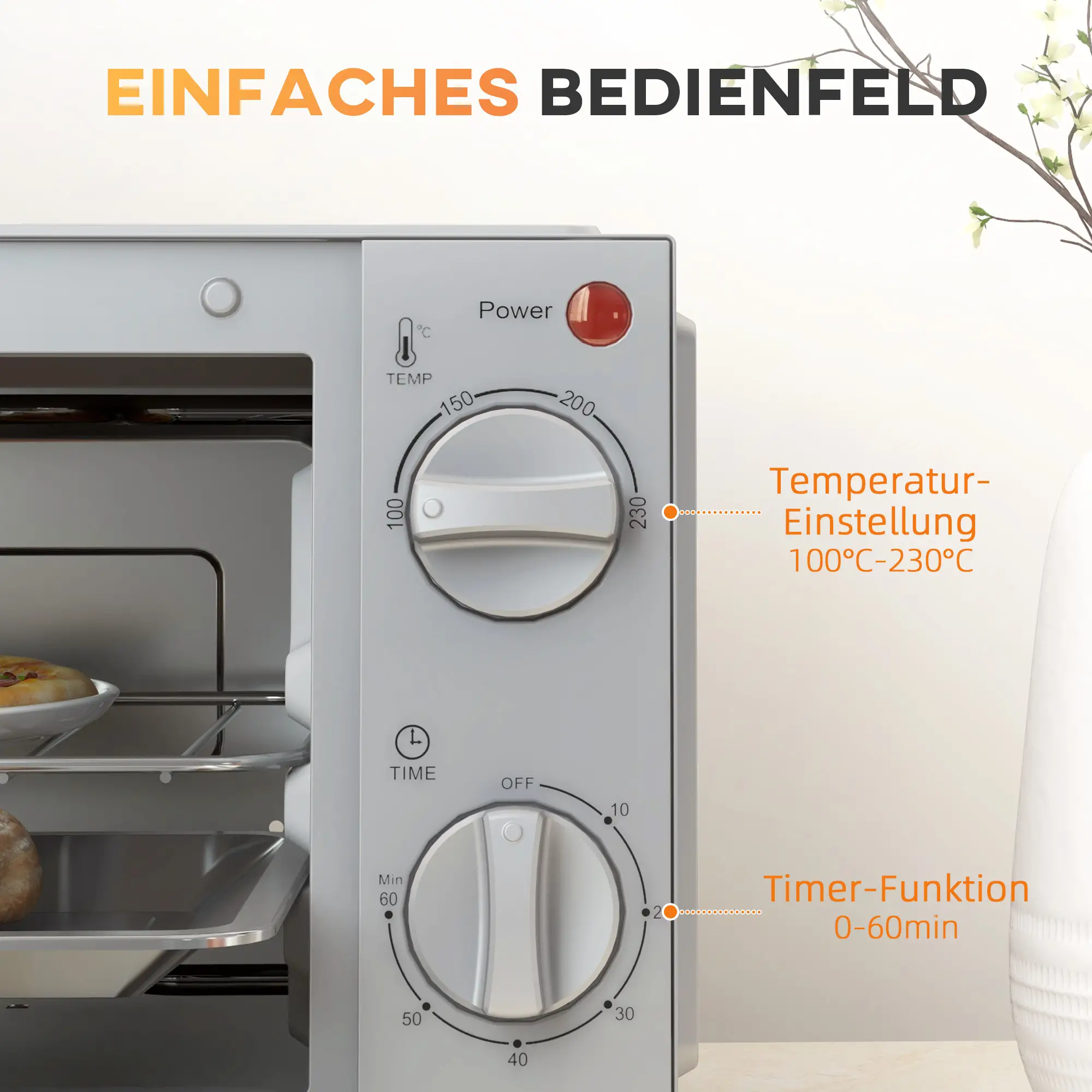 HOMCOM Minibackofen Elektro mit Timer & Sichtfenster Edelstahl