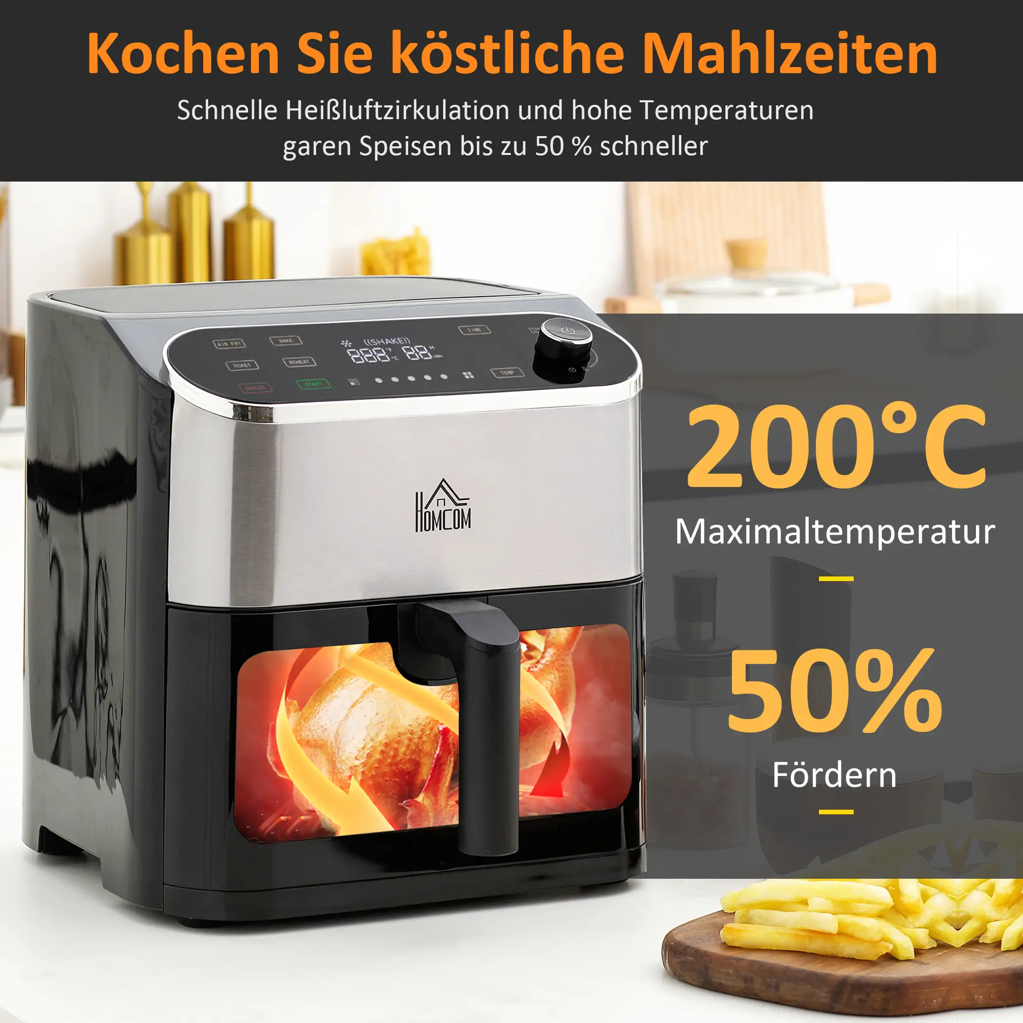HOMCOM Heißluftfritteuse Airfryer fettarm schnelles Garen