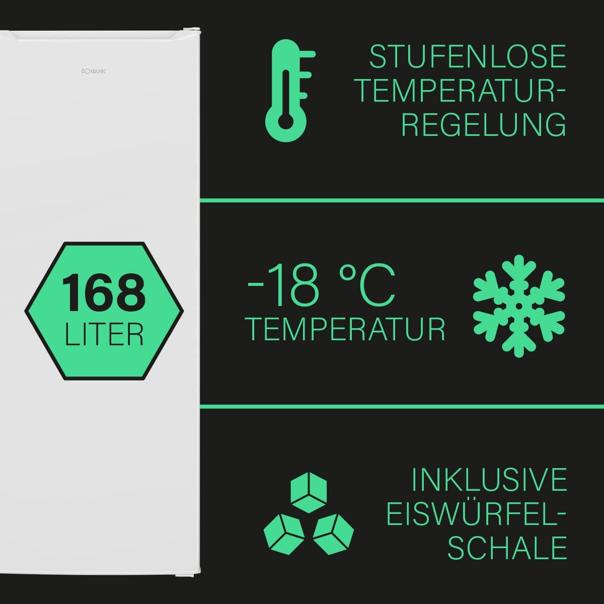 Bomann Gefrierschrank | Tiefkühlschrank | Freezer | Nutzinhalt 168 Liter | wechselbarer Türanschlag | 4 Sterne Gefrierraum | GS 7340 inox