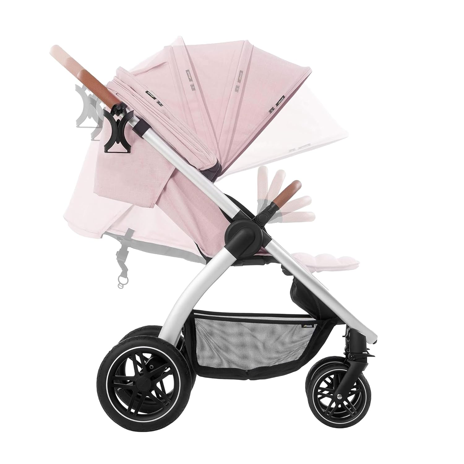 Hauck Uptown Kinderwagen Melange Rose – Kinderwagen für jedes Gelände, extra großer Sitz, flache Liegeposition, Gummiräder, Federung, kompakt und einfach zusammenklappbar, mit Regenschutz
