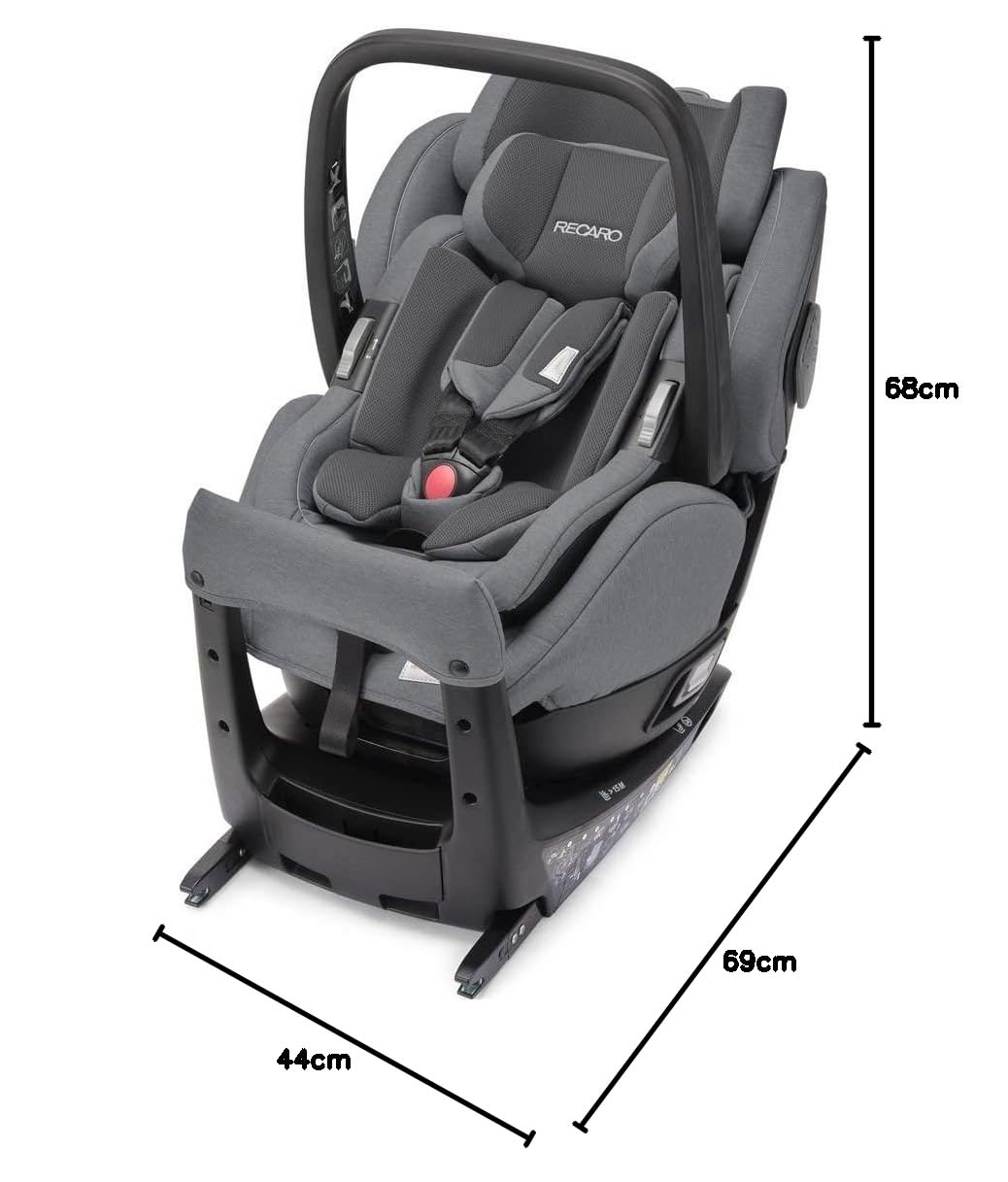 Recaro Kinderautositz Salia Elite inkl. Babyschale (Gewicht 2,9 kG), 360 Grad drehbar, I-Size, 0-18 kg, 40-105 cm, max. 4 Jahre, mit visuellen Indikatoren, Prime Silent Grey