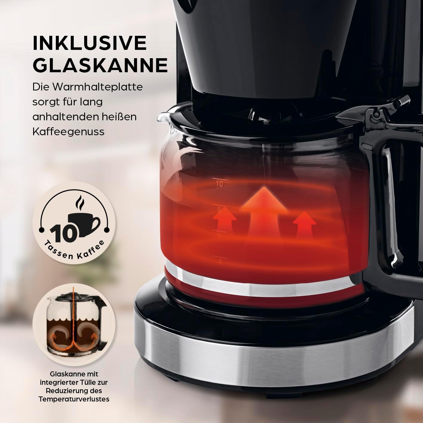 Barista Filterkaffeemaschine mit verstellbarem Mahlwerk & Thermokanne | Warmhaltefunktion, 24h Timer & Permanentfilter | Für 10 Tassen Kaffee | Kaffeemaschine für Bohnen & Pulver [Edelstahl]