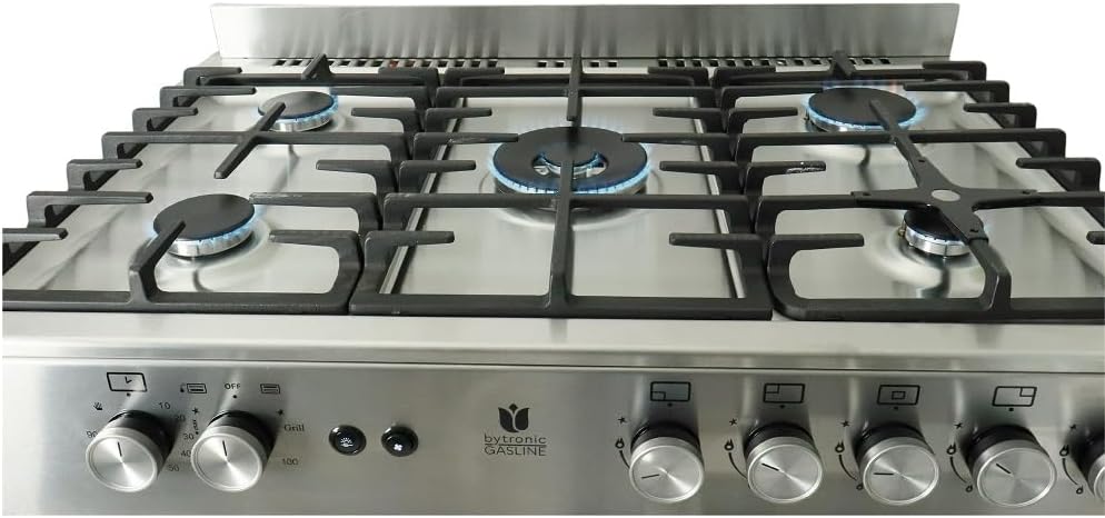 Gasline Gas Standherd mit Flaschenschrank 90cm GAG90GOXFL, 5 Flammig Sabaf-Brenner, Elektrische-Zündung und Vollzündsicherung Propan LPG…