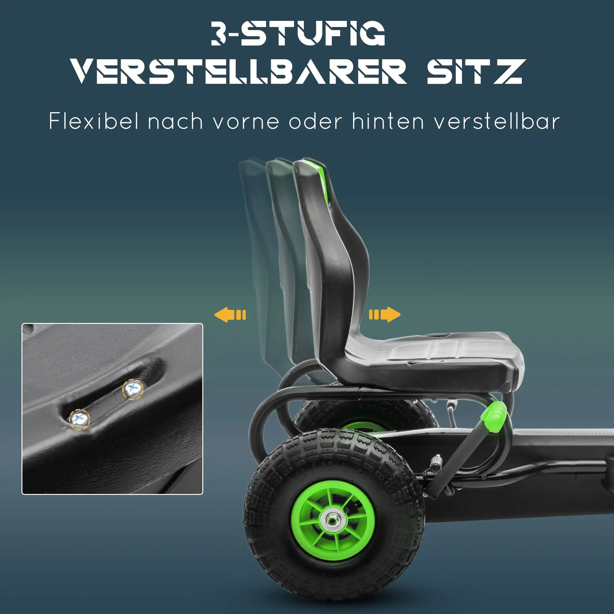HOMCOM Gokart Kinderfahrzeug 3-fach verstellbarer Sitz Gummireifen