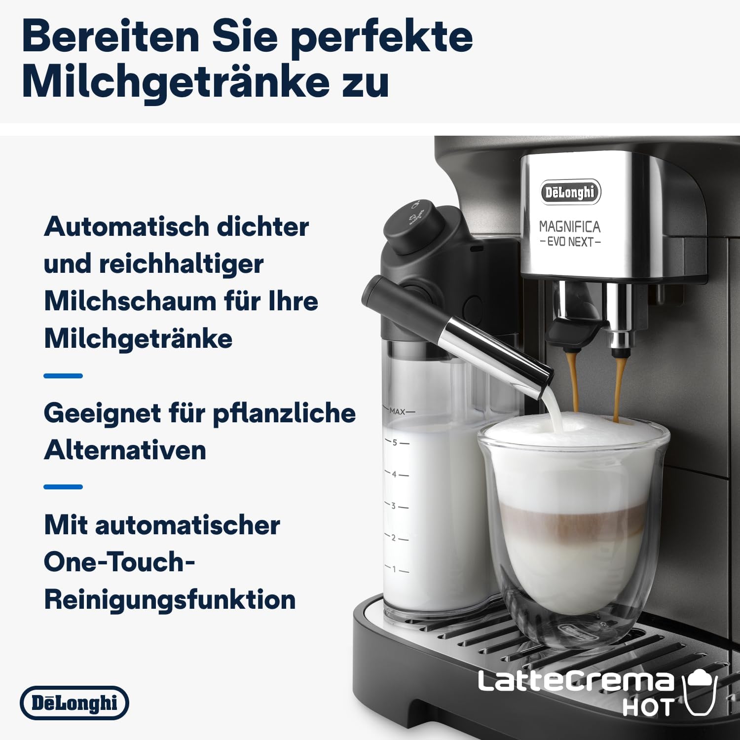 De'Longhi Magnifica Evo ECAM 292.81.B Kaffeevollautomat mit LatteCrema Milchsystem, 7 Direktwahltasten für Cappuccino, Espresso und weitere Kaffeespezialitten, 2-Tassen-Funktion, Schwarz
