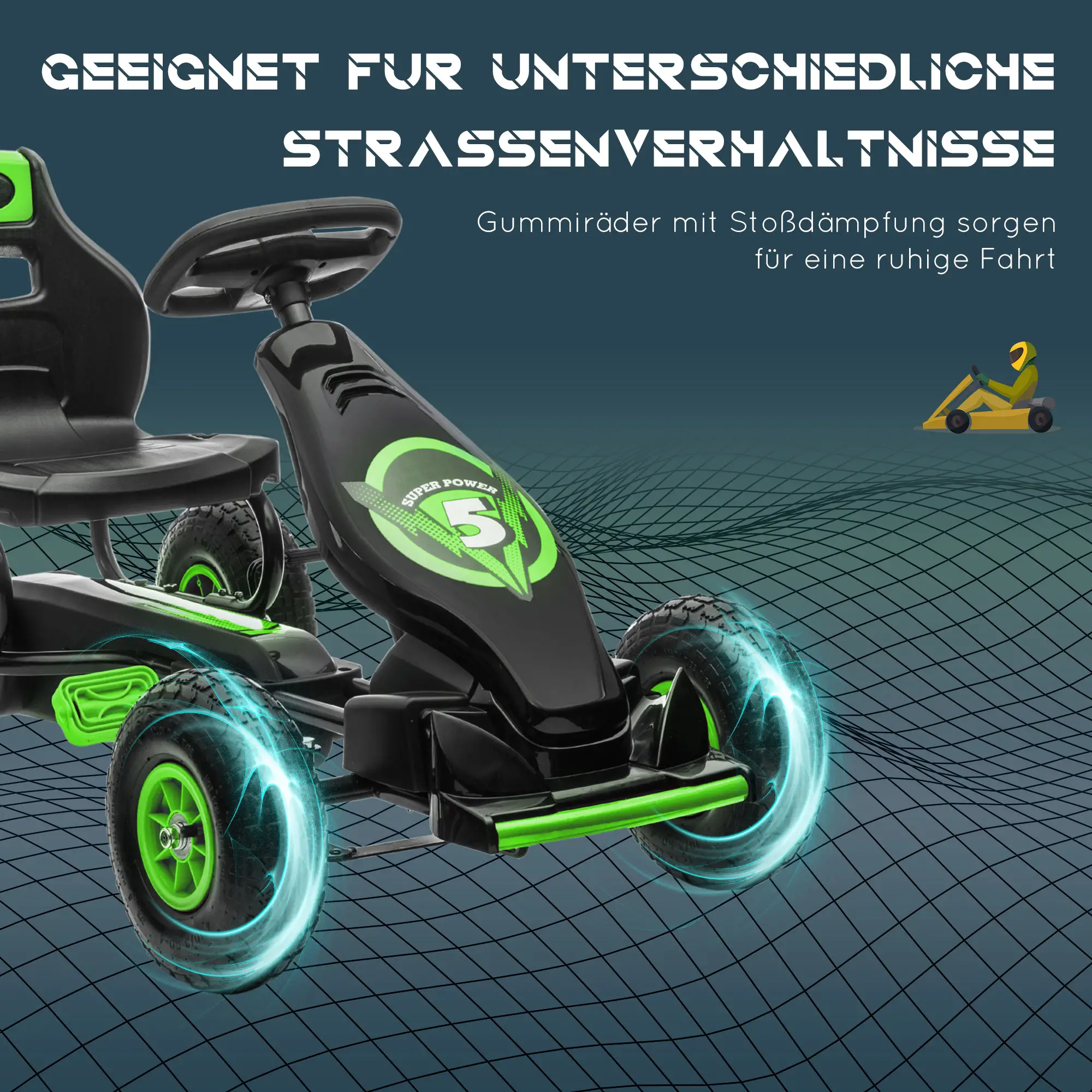 HOMCOM Gokart Kinderfahrzeug 3-fach verstellbarer Sitz Gummireifen