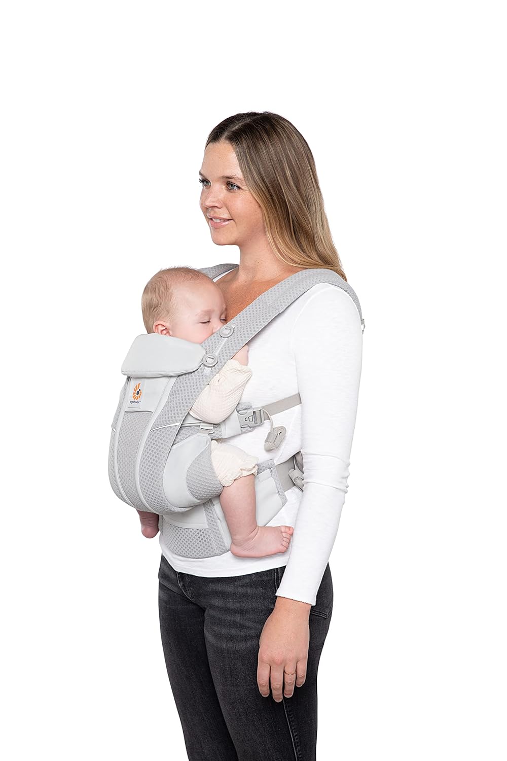 Ergobaby Omni Breeze Babytrage für Neugeborene ab Geburt bis 20kg, 4 Positionen SoftFlex Mesh Ergonomische Babybauchtrage Rückentrage Baby-Tragetasche, Natural Beige