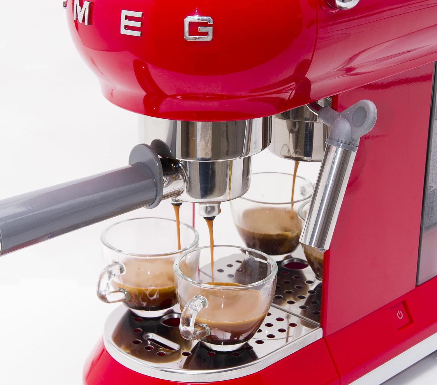 Smeg, ECF01WHEU Manual Espresso -Maschine, Cappuccino -System, Thermoblock, große Tassengehäuse und Doppelkaffeefunktion, 1 l Wassertank, kompakte Abmessungen, 1350W, Weiß