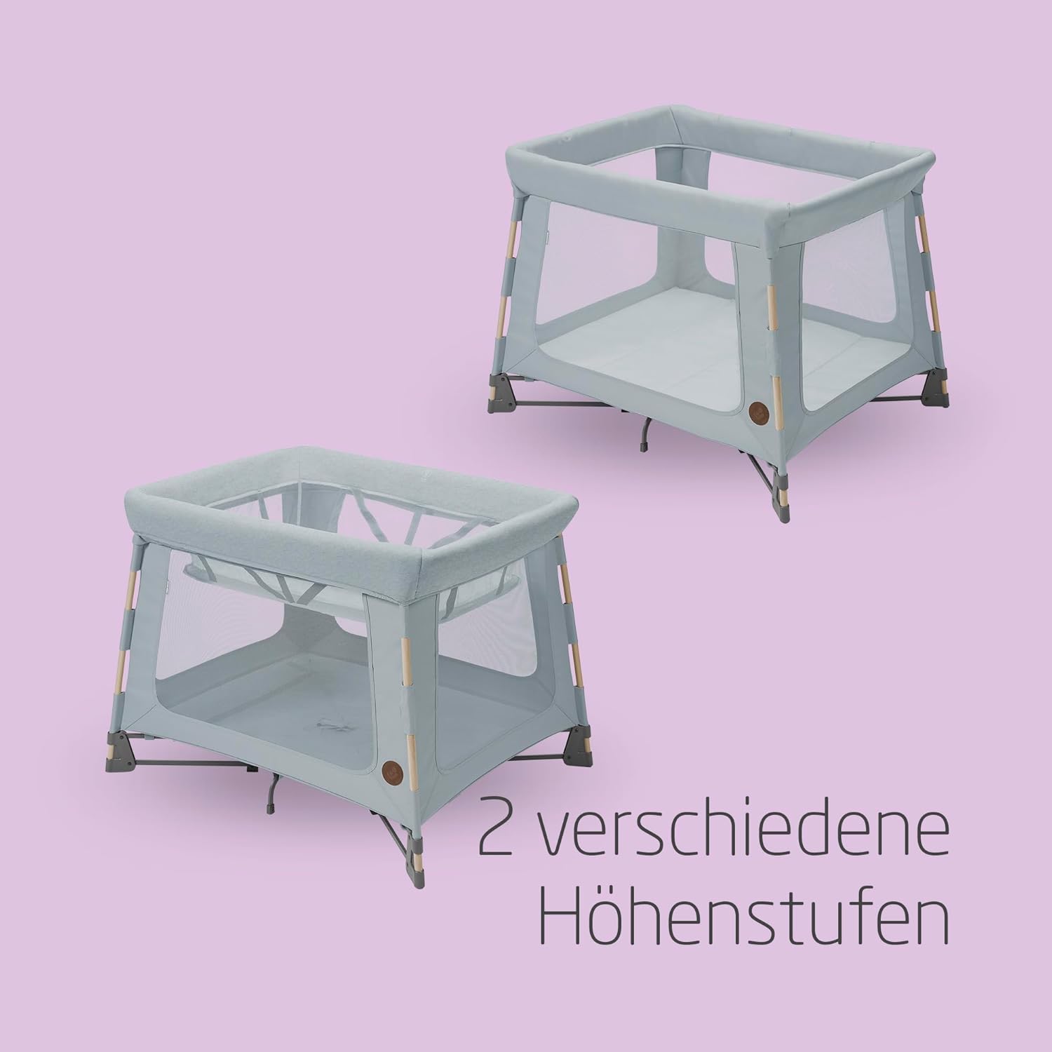 Maxi-Cosi Swift 3-in-1 Reisebett Baby, Babywiege, 0–3,5 Jahre, bis zu 15 kg, Reisebett höhenverstellbar, 2-in-1-Matratze, ultraleicht, in 1 Sekunde klappbar, Reisetasche, Eco Care, Beyond Grey
