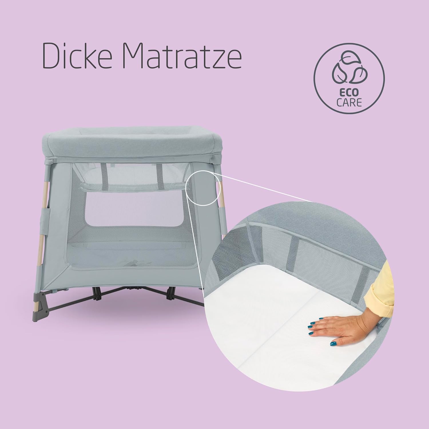 Maxi-Cosi Swift 3-in-1 Reisebett Baby, Babywiege, 0–3,5 Jahre, bis zu 15 kg, Reisebett höhenverstellbar, 2-in-1-Matratze, ultraleicht, in 1 Sekunde klappbar, Reisetasche, Eco Care, Beyond Grey