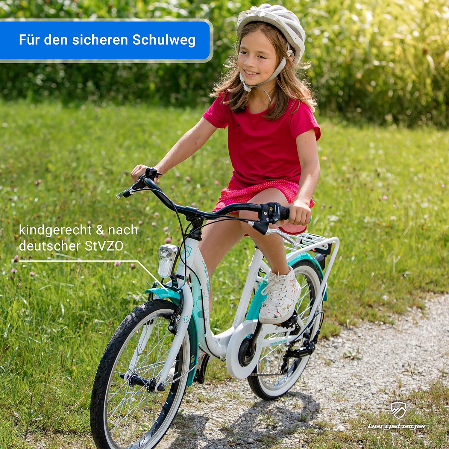 Bergsteiger Atlantis 20, 24 Zoll Kinderfahrrad, geeignet für 6,7, 8, 9, 10, 11 Jahre, StVZO, Shimano Schaltung, Mädchen-Fahrrad mit Dynamo-Licht