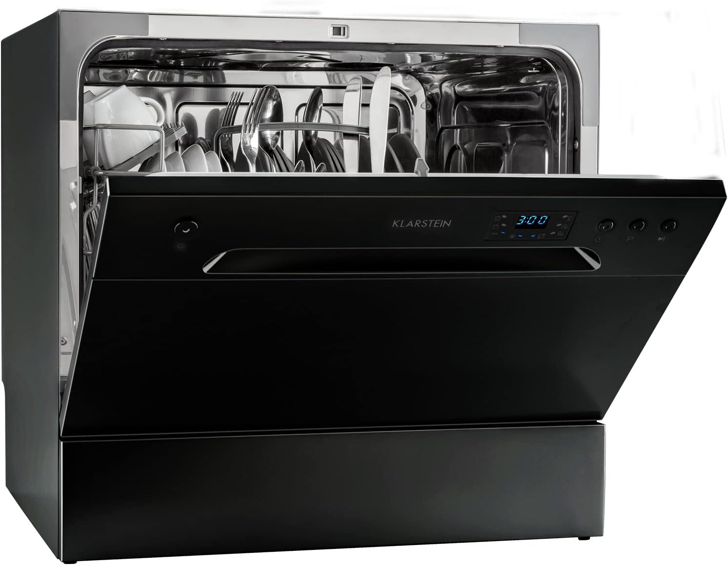 Klarstein ia 8 - Spülmaschine, Geschirrspüler, Freistehend, Teilintegriert, F, 55 cm breit, 8 Maßgedecke, 6 Programme, Aquastop, silber