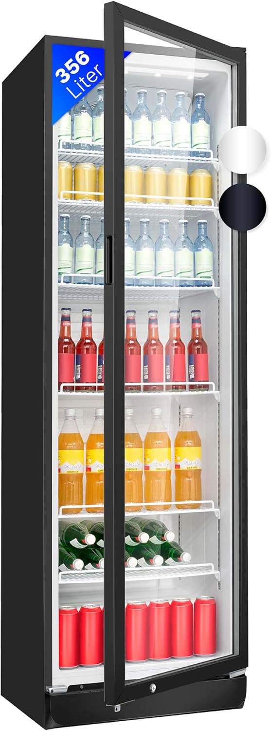 Bomann Kühlschrank mit Glastür | Getränkekühlschrank abschließbar | 6 höhenverstellbare Ablagen | 30kg je Ablage | 347 Liter | Kühlschrank groß | Flaschenkühlschrank m. LED-Licht | KSG 7351 schwarz