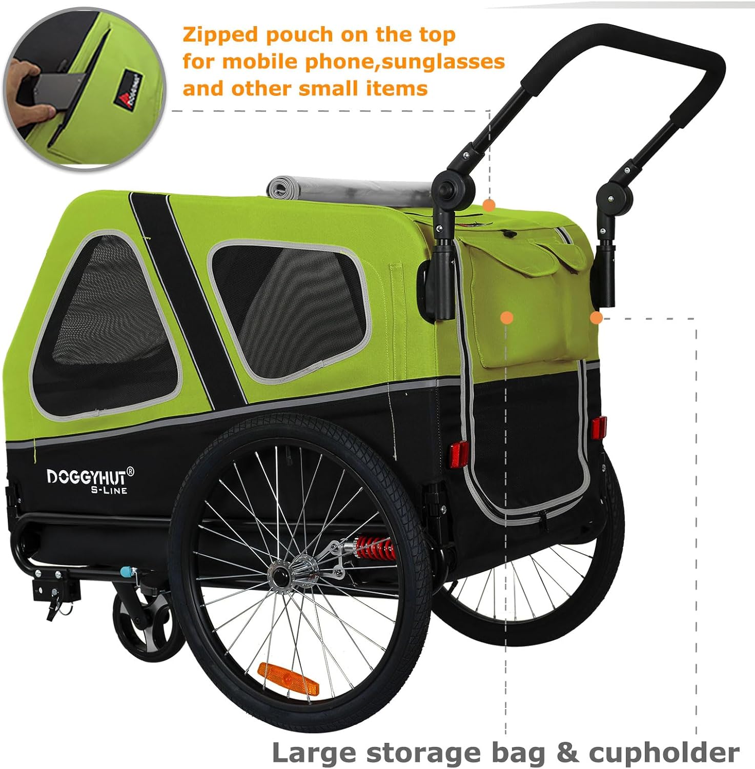 Doggyhut S-Line XL Hundeanhänger & Hundebuggy mit Federung 2 in 1 Hunde Fahrradanhänger Jogger gefedert bis 45 kg