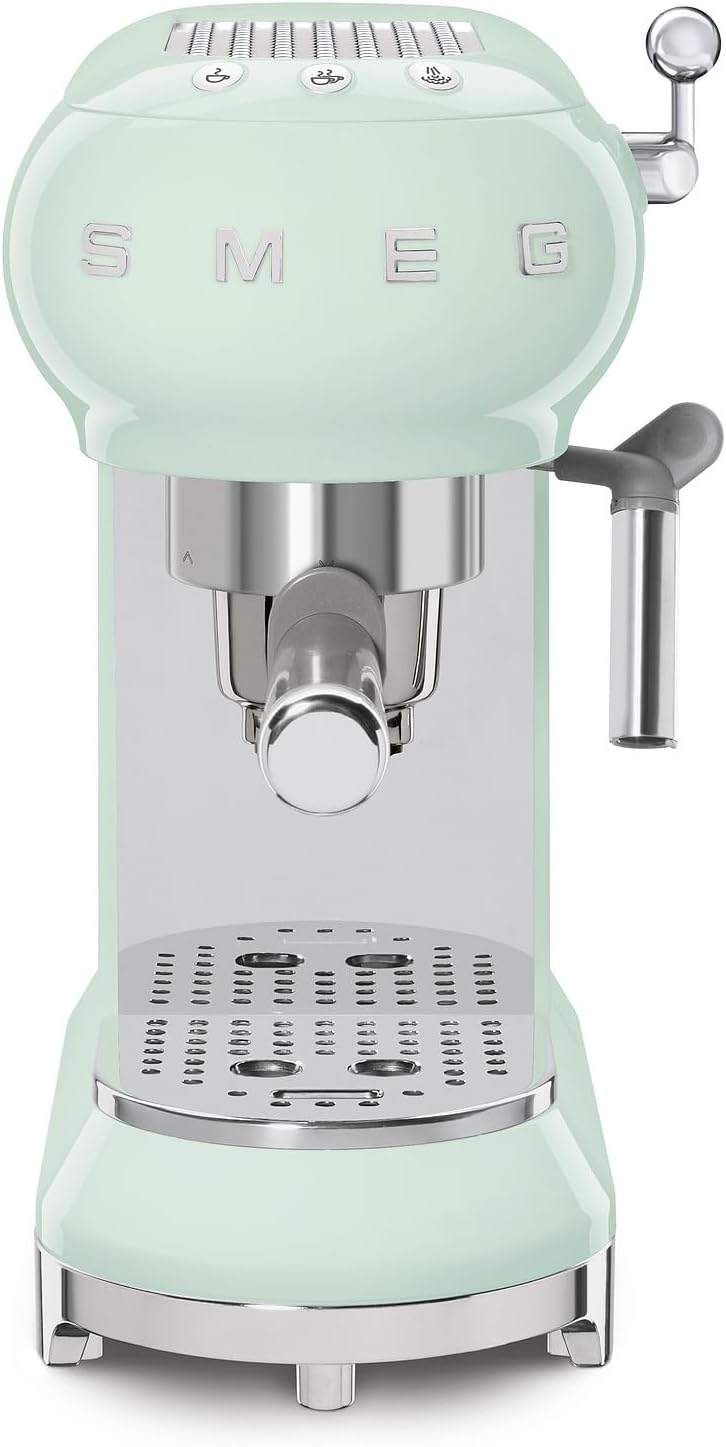 Smeg, ECF01WHEU Manual Espresso -Maschine, Cappuccino -System, Thermoblock, große Tassengehäuse und Doppelkaffeefunktion, 1 l Wassertank, kompakte Abmessungen, 1350W, Weiß