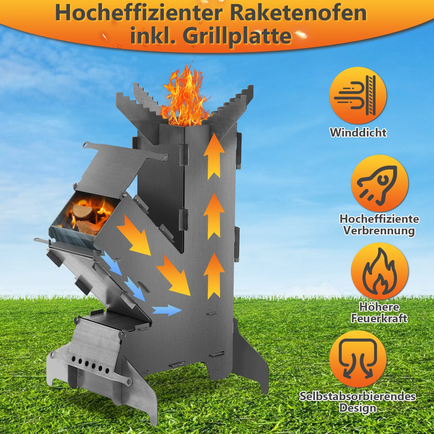 Sonnewelt Raketenofen Fire Gusseisen Stove Grillplatte