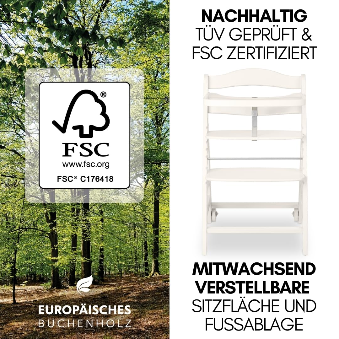 hauck Hochstuhl Beta+ Newborn Set Premium Dark Grey - Babyhochstuhl Set ab Geburt mit Neugeborenen Aufsatz Bouncer, Sitzpolster und Essbrett - Dark Grey