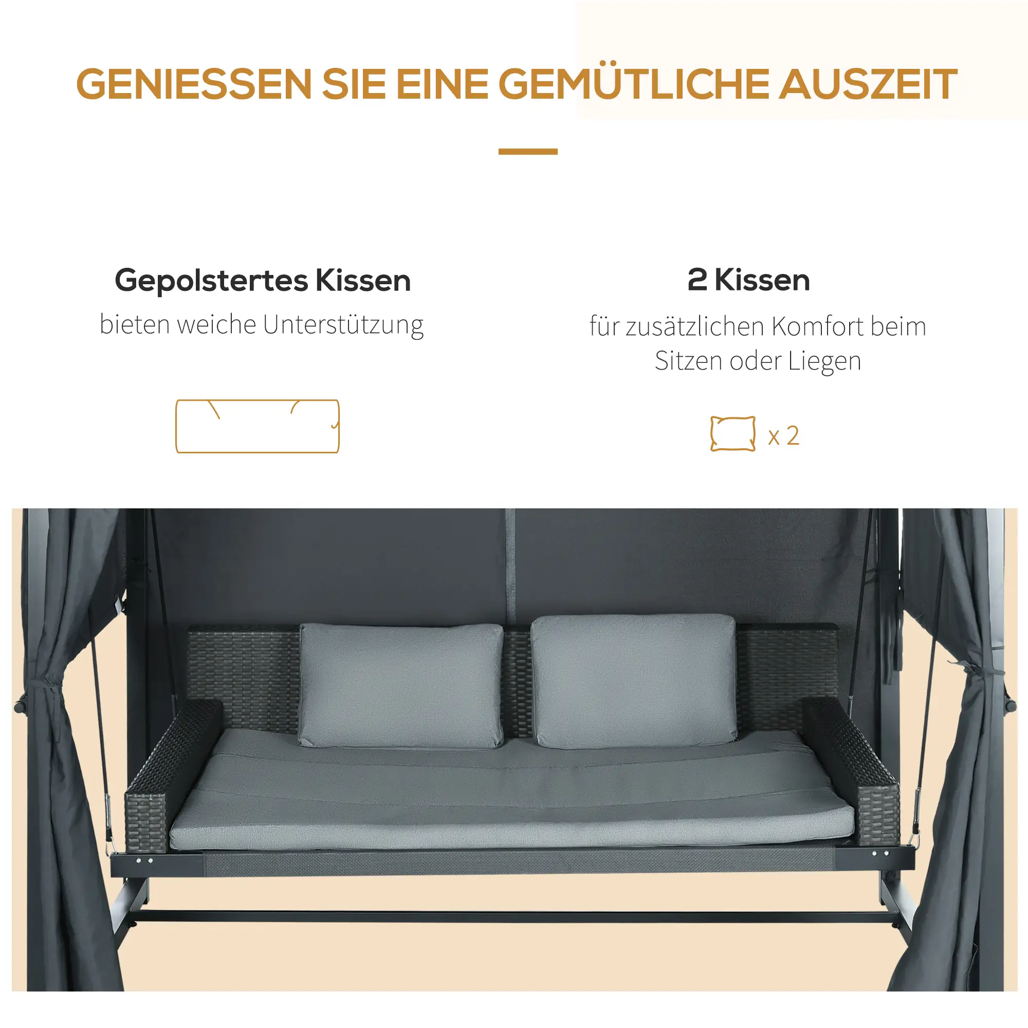 Outsunny Hollywoodschaukel Outdoor 3-in-1 mit Baldachin & Sichtschutz