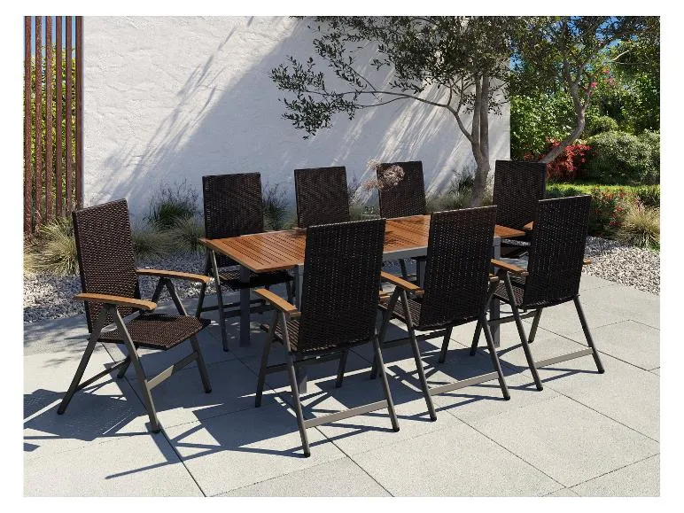 Geflecht-Set »Valencia«, 9-teilig - Ausziehtisch & 8 Klappsessel, braun