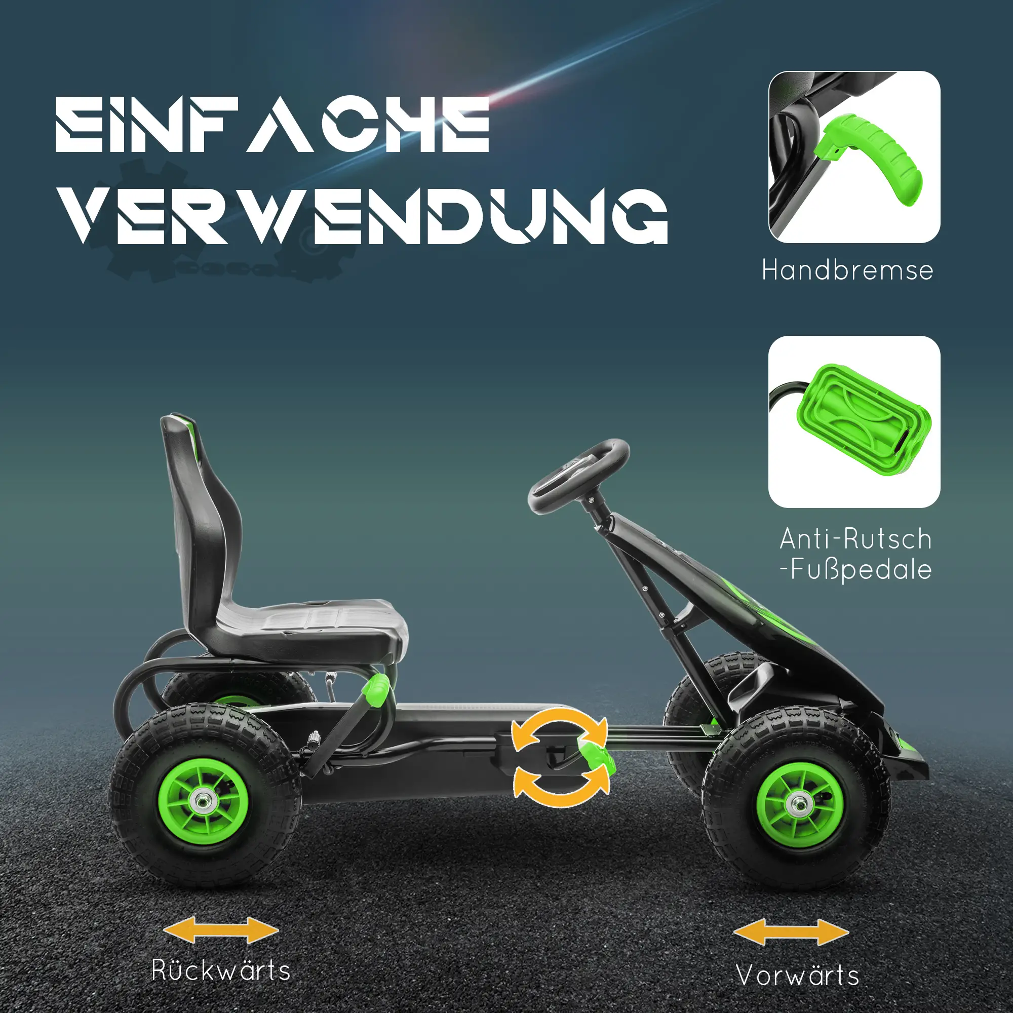 HOMCOM Gokart Kinderfahrzeug 3-fach verstellbarer Sitz Gummireifen