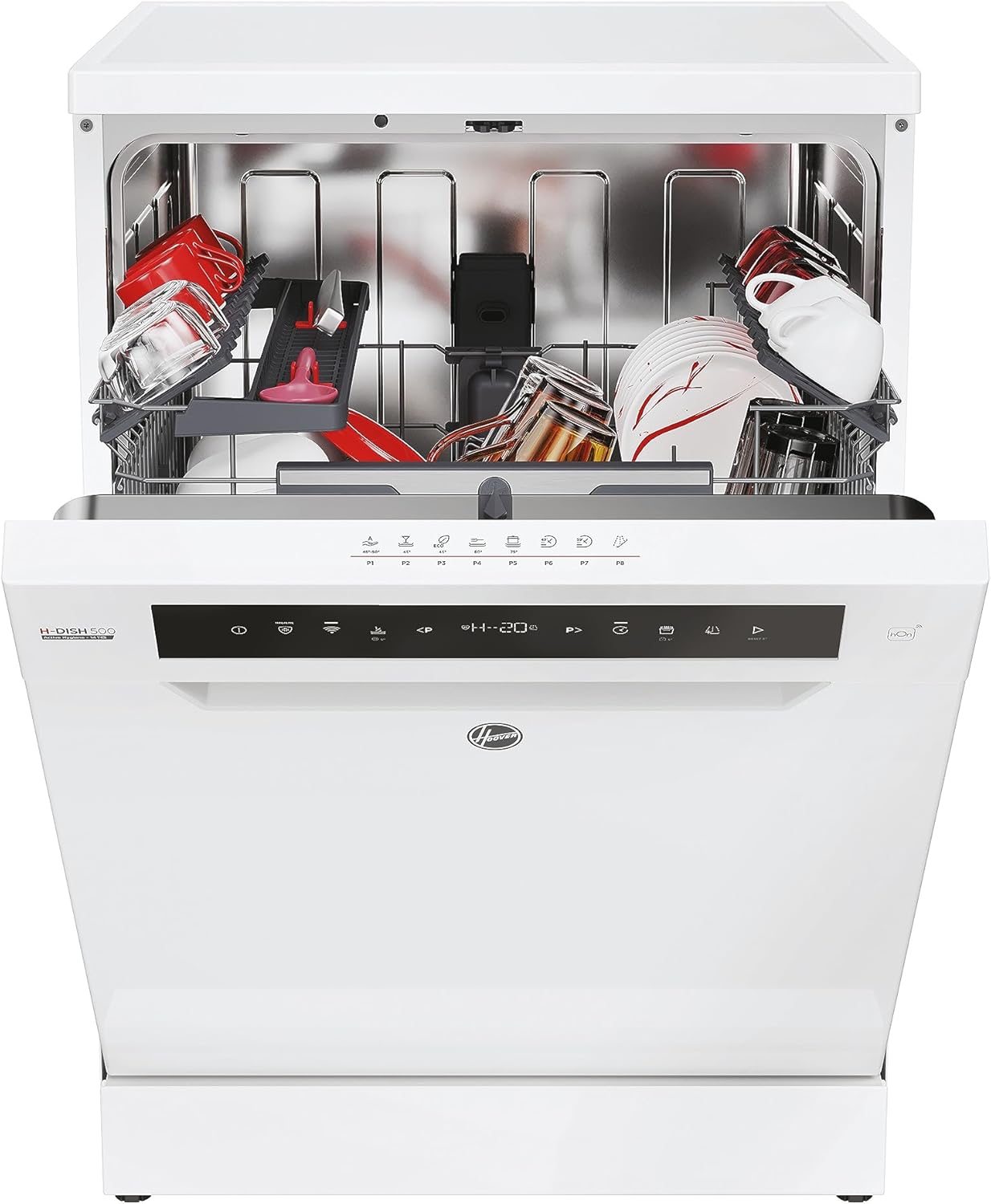 Hoover HF 4C6F0PW Geschirrspüler; 14 Maßgedecke; Freistehend, 60 cm breit; Energieeffizienzklasse C; Smarte Bedienung mit WiFi + Bluetooth-Technologie