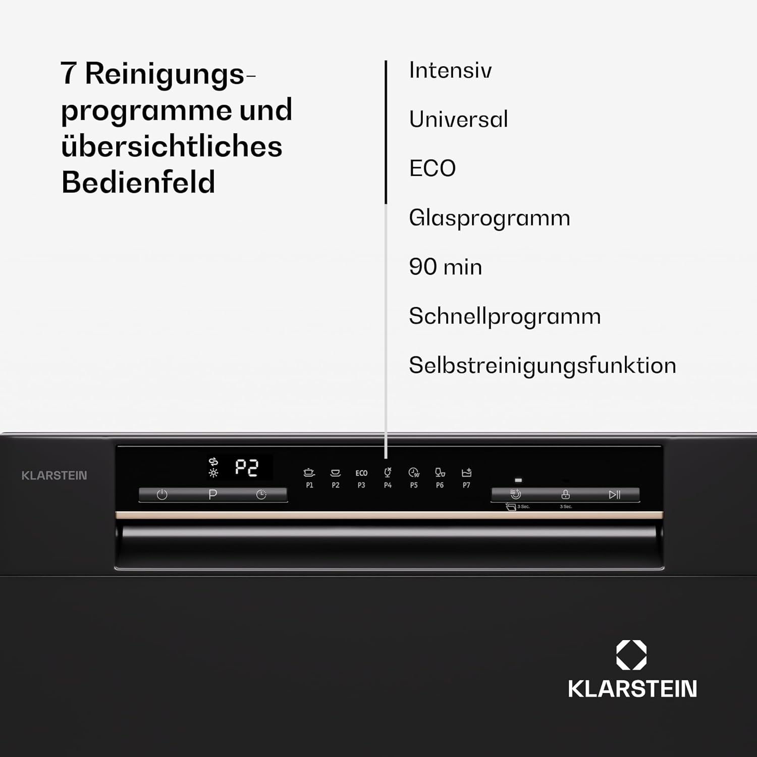 Klarstein ia 8 - Spülmaschine, Geschirrspüler, Freistehend, Teilintegriert, F, 55 cm breit, 8 Maßgedecke, 6 Programme, Aquastop, silber