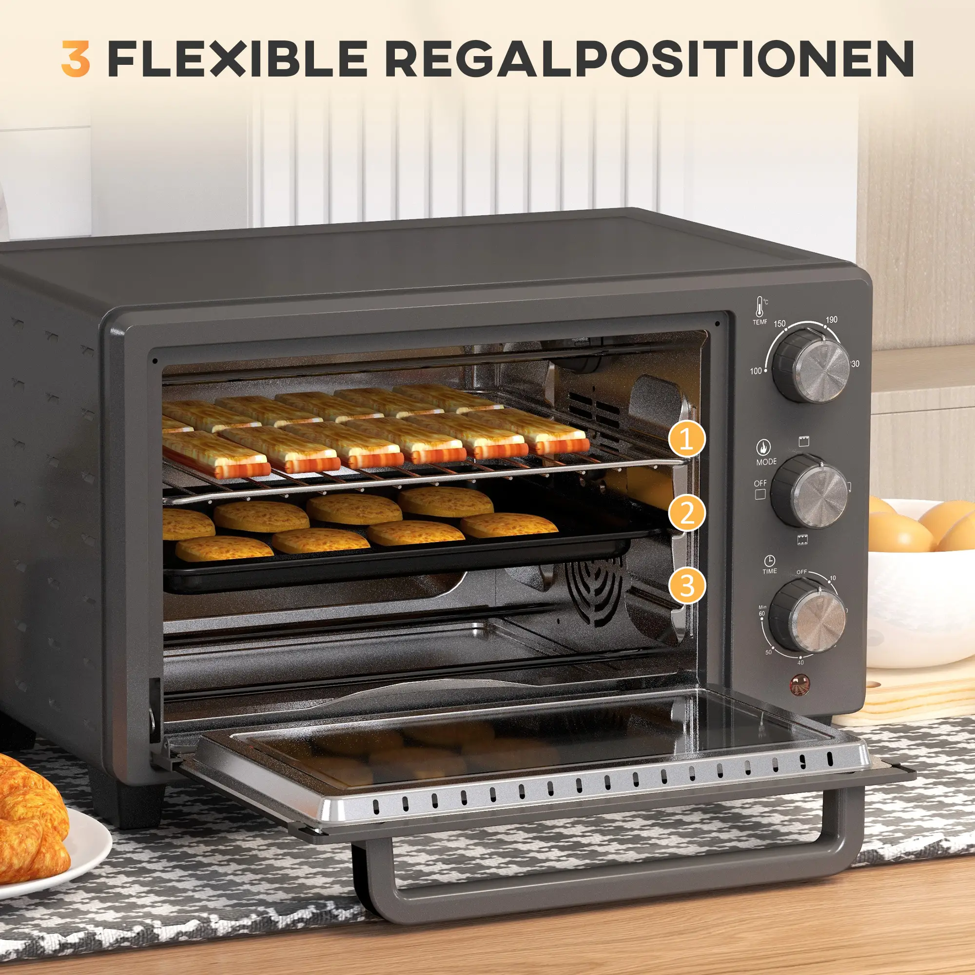 HOMCOM Minibackofen vielseitig kochen präzise Temperaturregelung Edelstahl