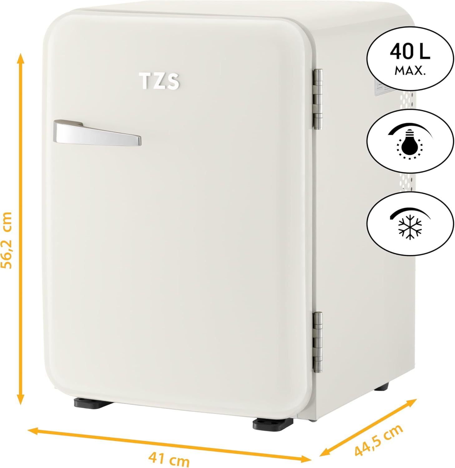 TZS First Austria lautloser Minikühlschrank | Retro Design | Einstellbare Kühlleistung | Türgriff |Thermoelektrisches Kühlsystem | 40L | creme