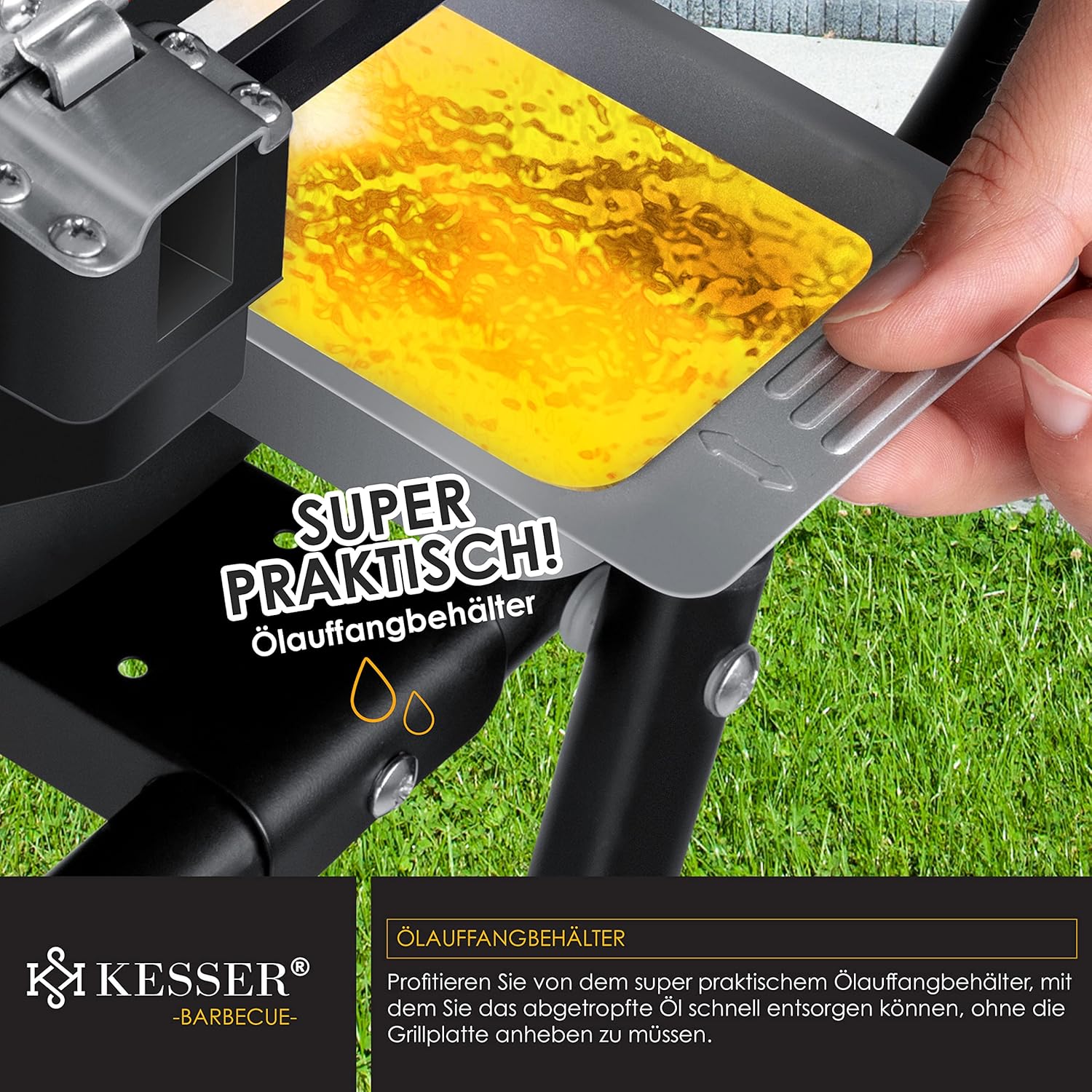 KESSER elektrischer Elektrogrill 2in1 Tischgrill - Standgrill mit Deckel und Standfuß | max. 2400 Watt | Faltbar | Thermostat | Antihaftbeschichtung | Grillplatte Abstelltische | 2 Räder |