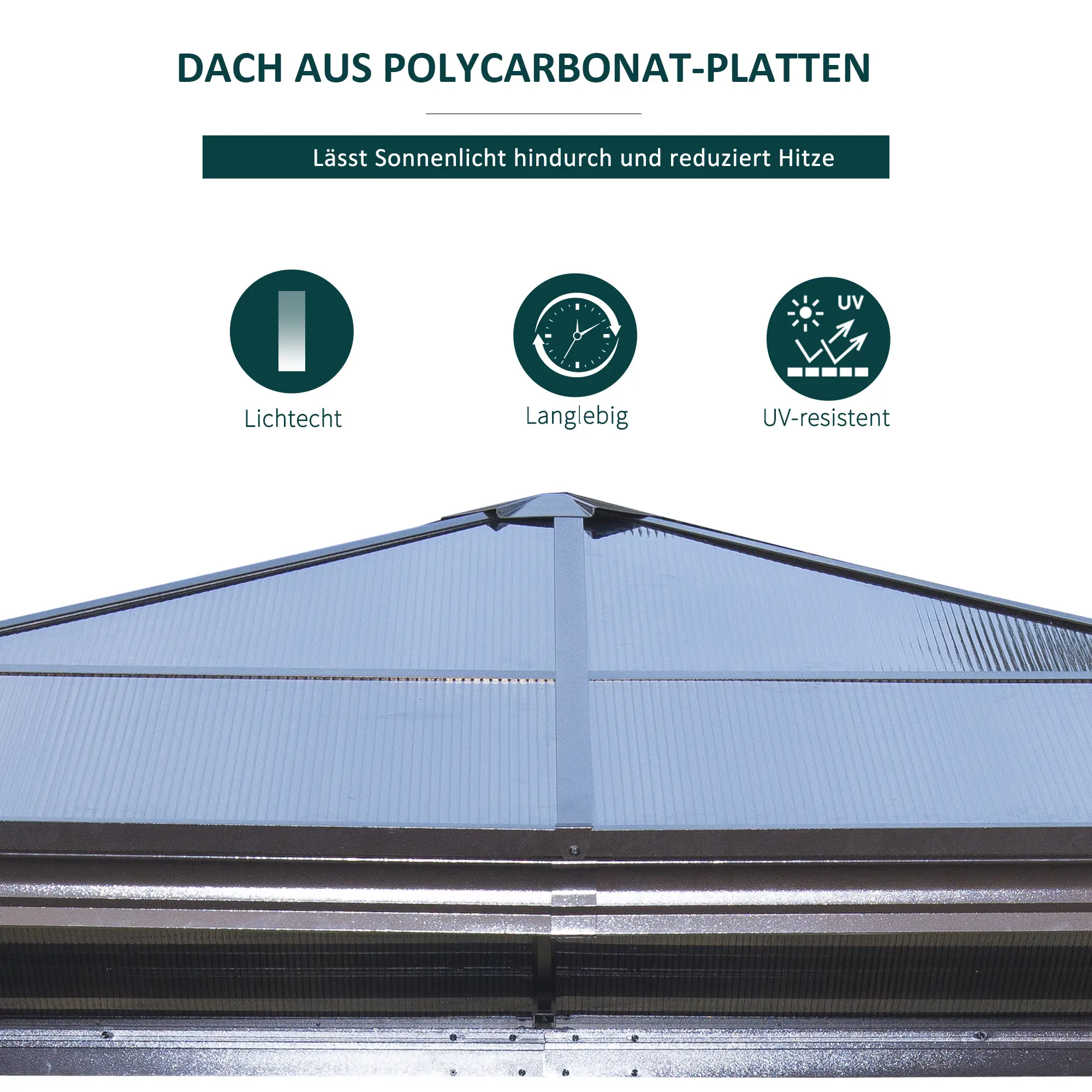 Outsunny Gartenpavillon Hardtop mit Polycarbonat-Dach Fliegennetz Alu