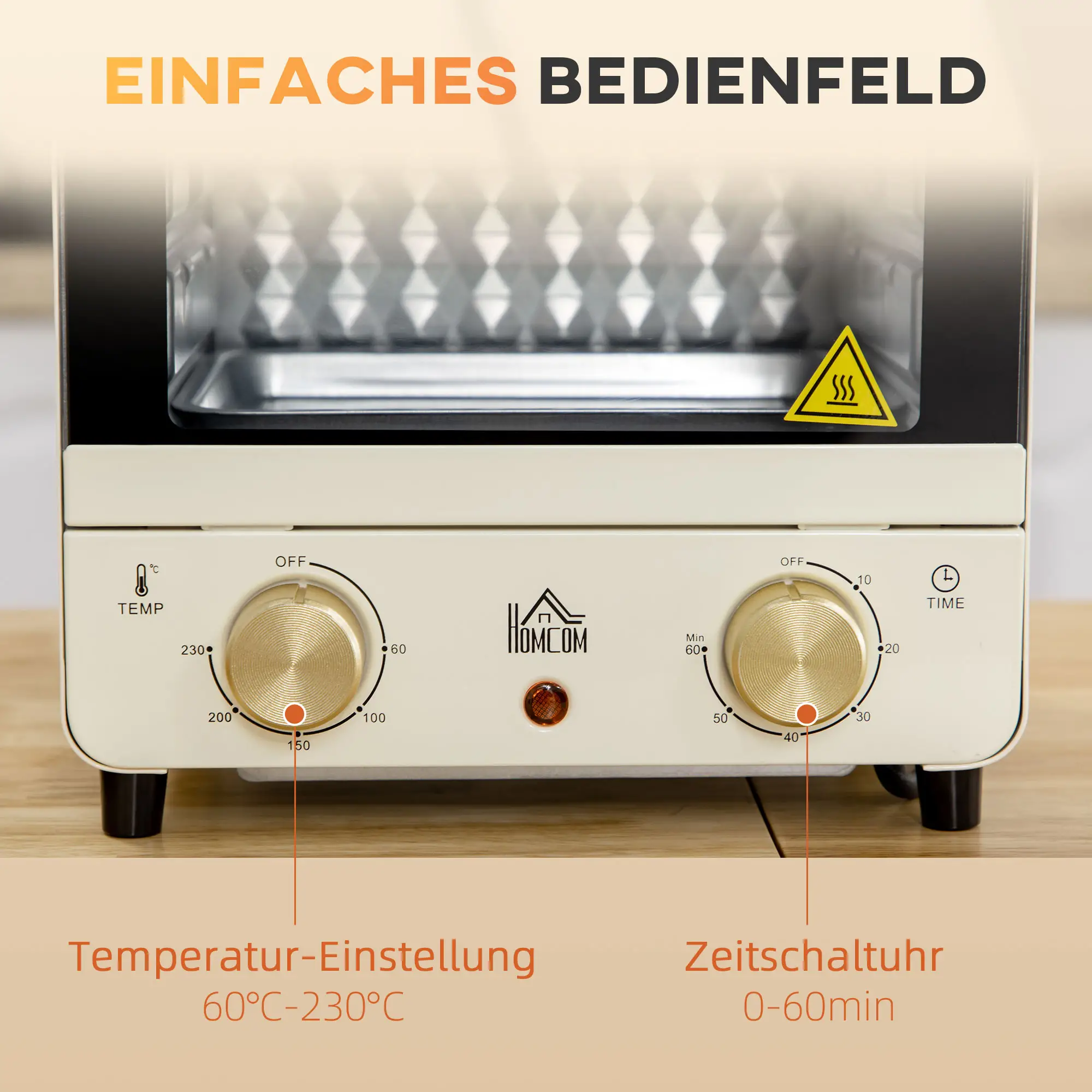 HOMCOM Minibackofen einstellbare Temperatur Timer Sichtfenster Cremeweiß