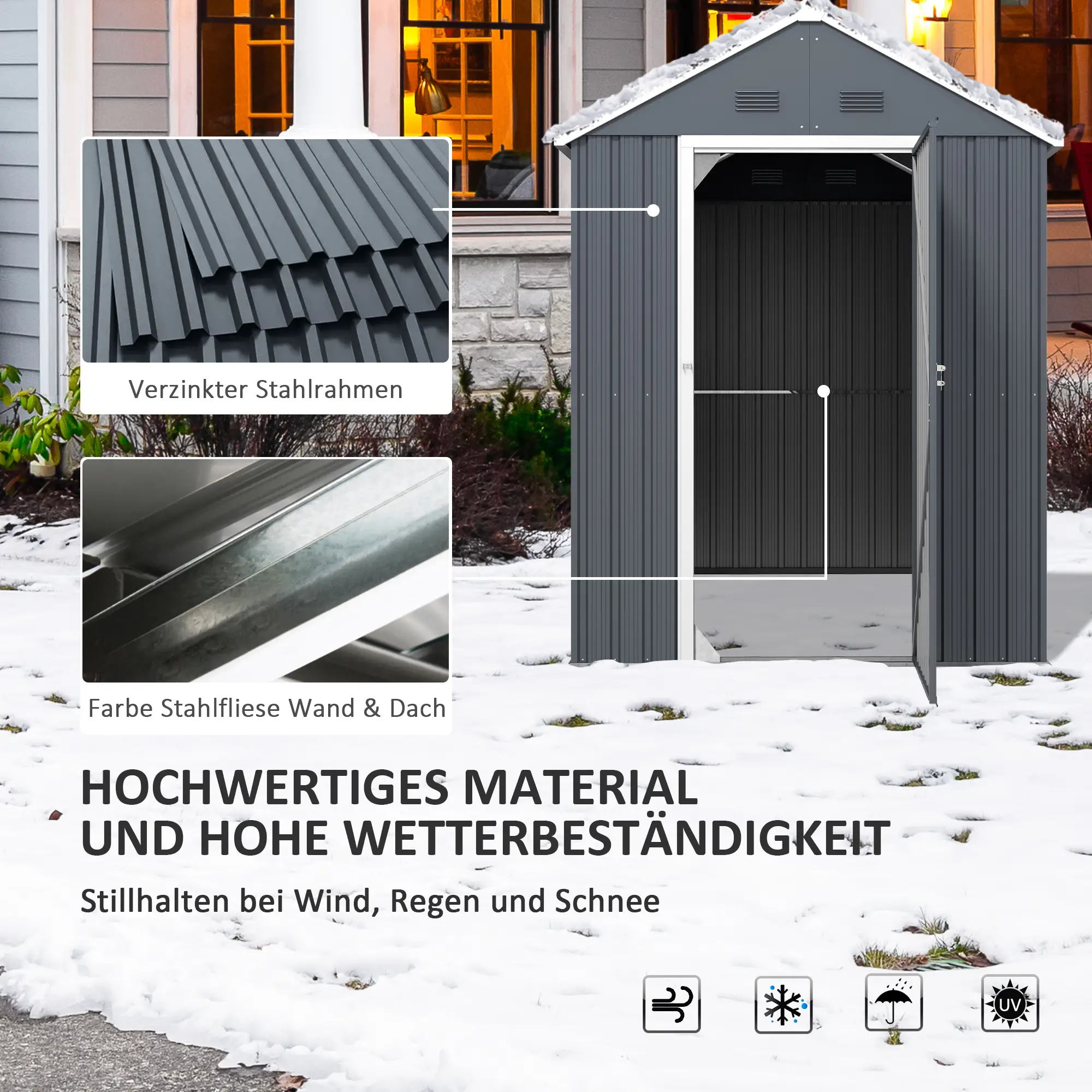 Outsunny Geräteschuppen Gartenhaus groß belüftet abschließbar Stahl