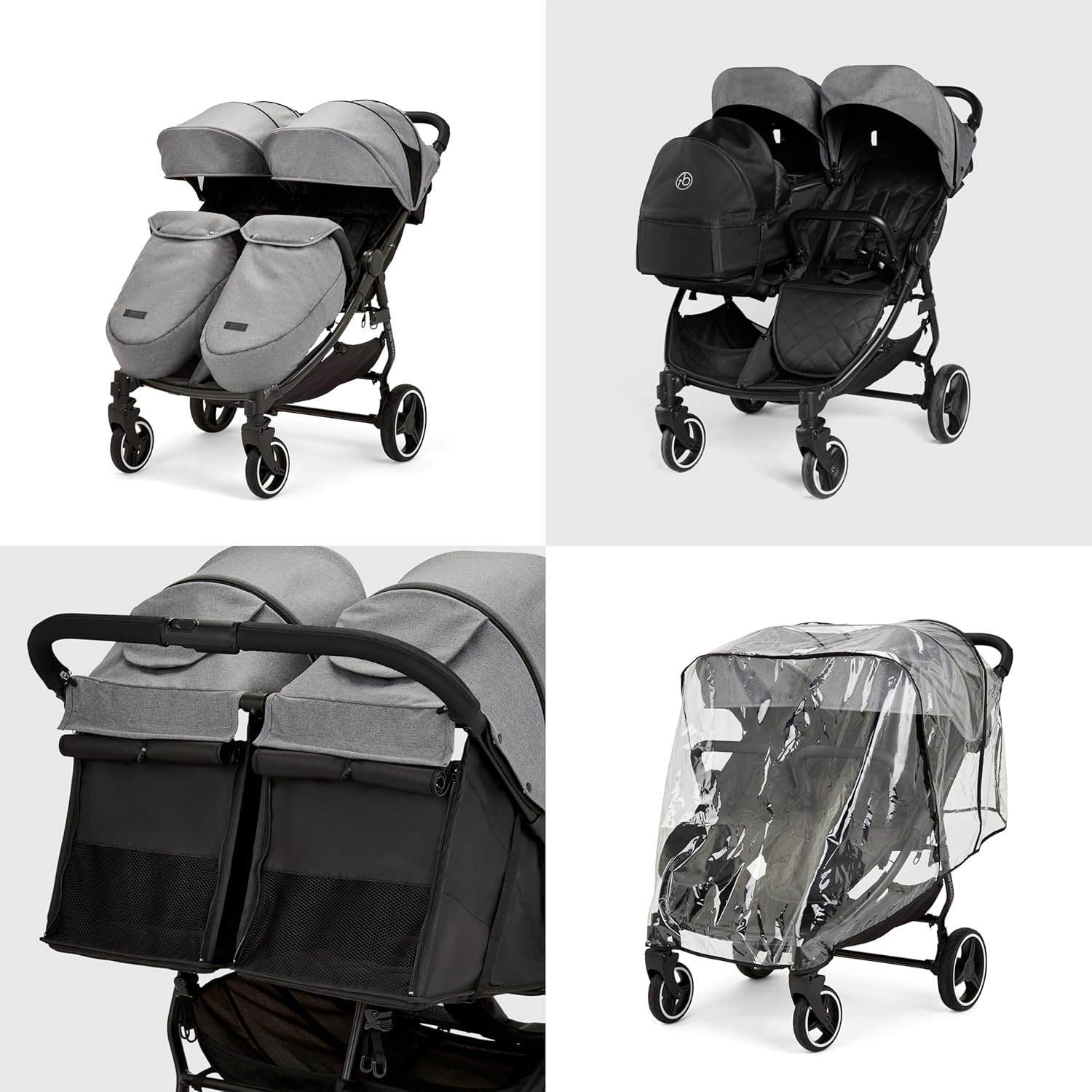 Venus Max Doppel kinderwagen - geeignet von Geburt bis 15 kg (ca. 3 Jahre), kompakter, leichter, faltbarer Zwillingskinderwagen, inklusive Regenschutz und Fußwärmer (Biscuit)